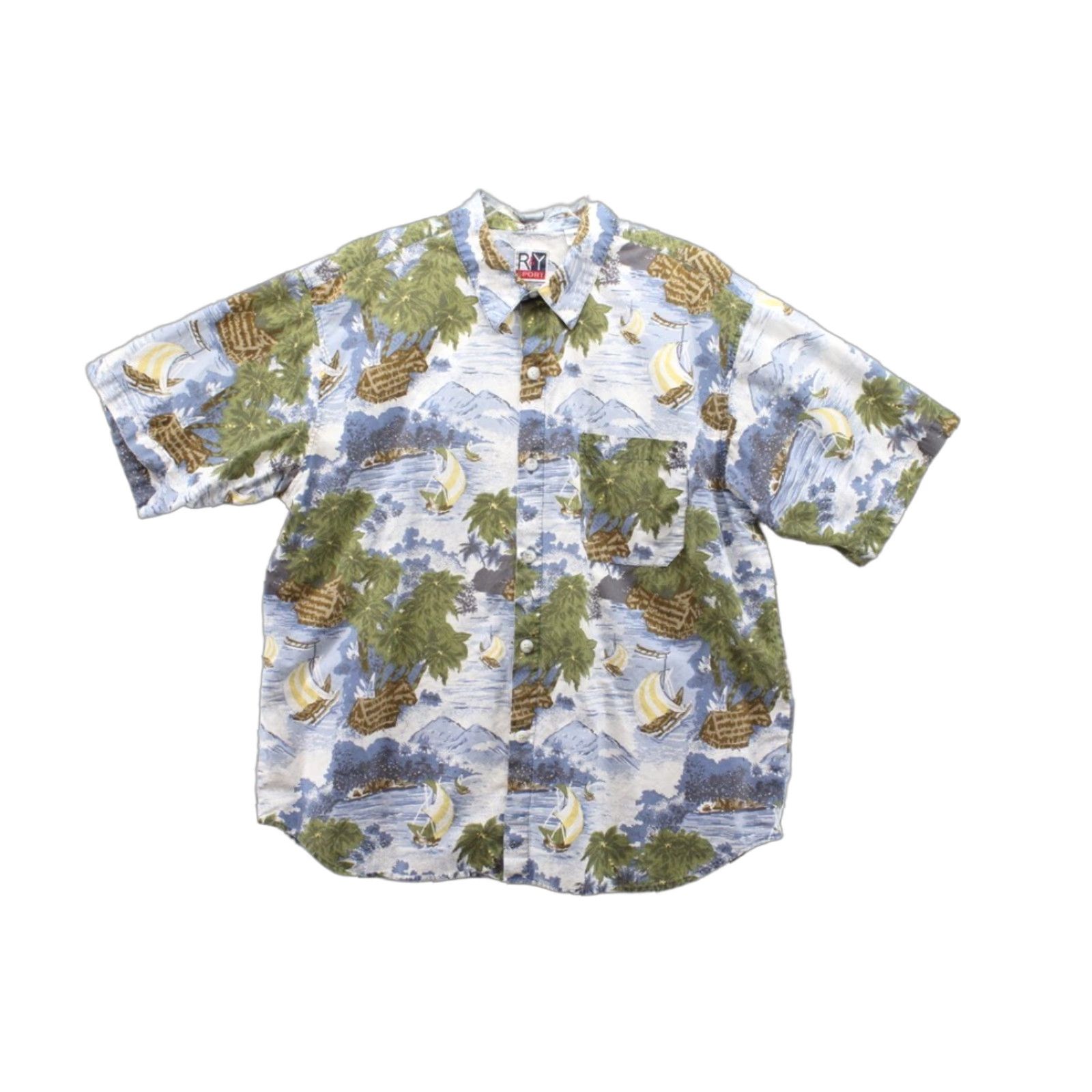 Vintage VINTAGE R&Y Sport Shirt Men's XL Hawaiian Short Sleeve Boat Hut Palm Trees Luau Size US XL / EU 56 / 4 - 1 Thumbnail