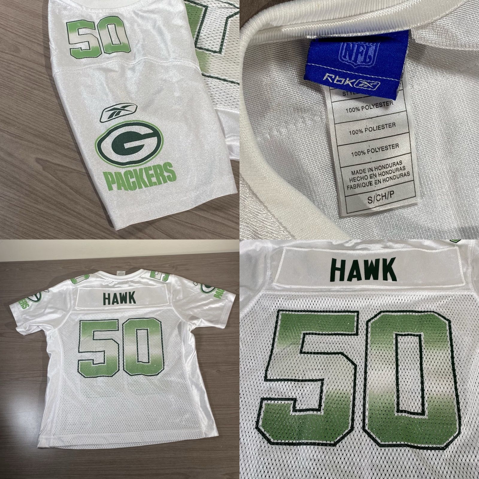 Reebok Womens Green Bay Packers Jersey #50 AJ Hawk Glitter Reebok NFL White S Whites Unisex Adults Jerseys 50s Gift Size S / US 4 / IT 40 - 8 Thumbnail