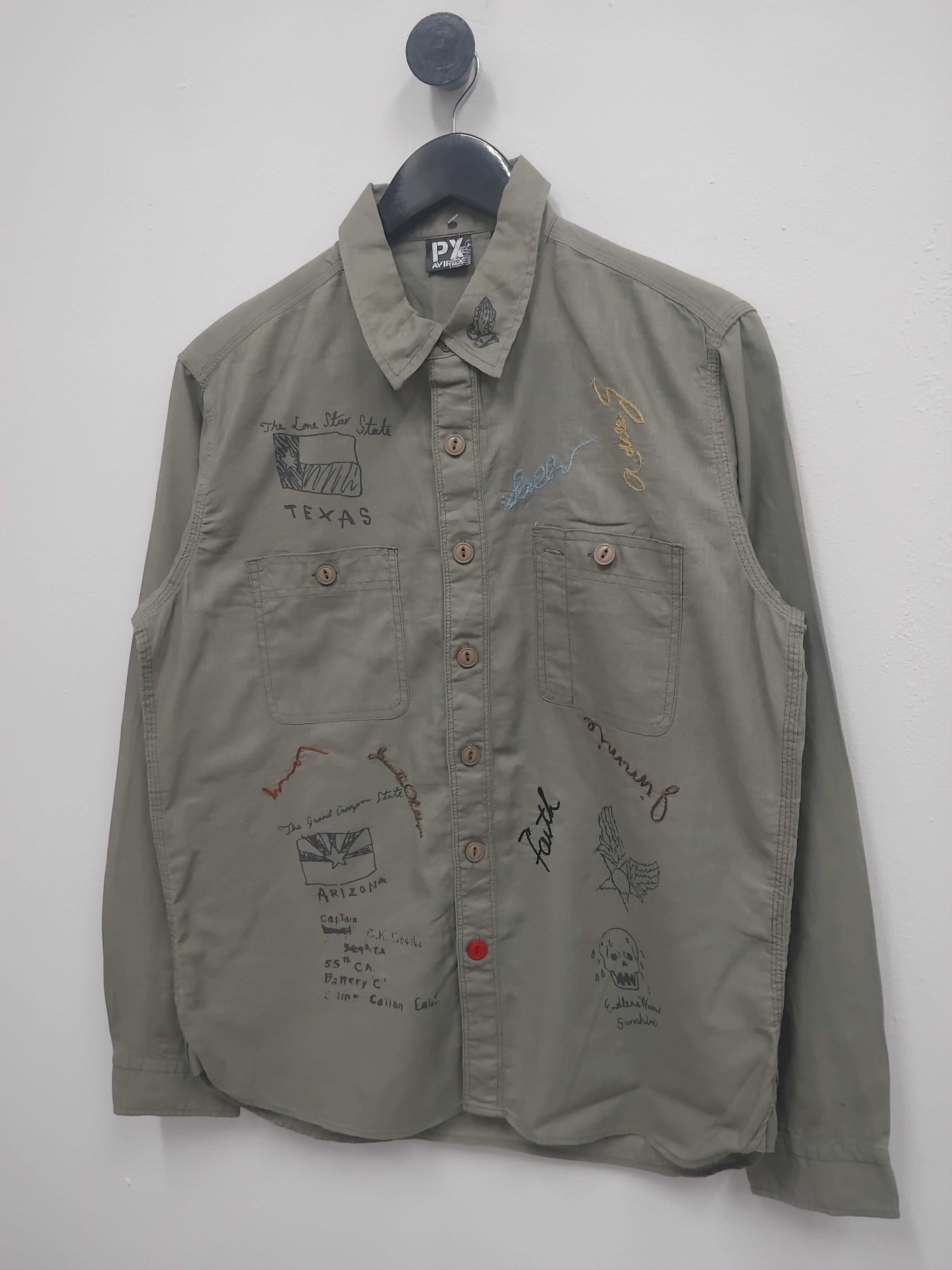 Avirex 💥Avirex art sketch green button ups shirt Size US M / EU 48-50 / 2 - 7 Thumbnail