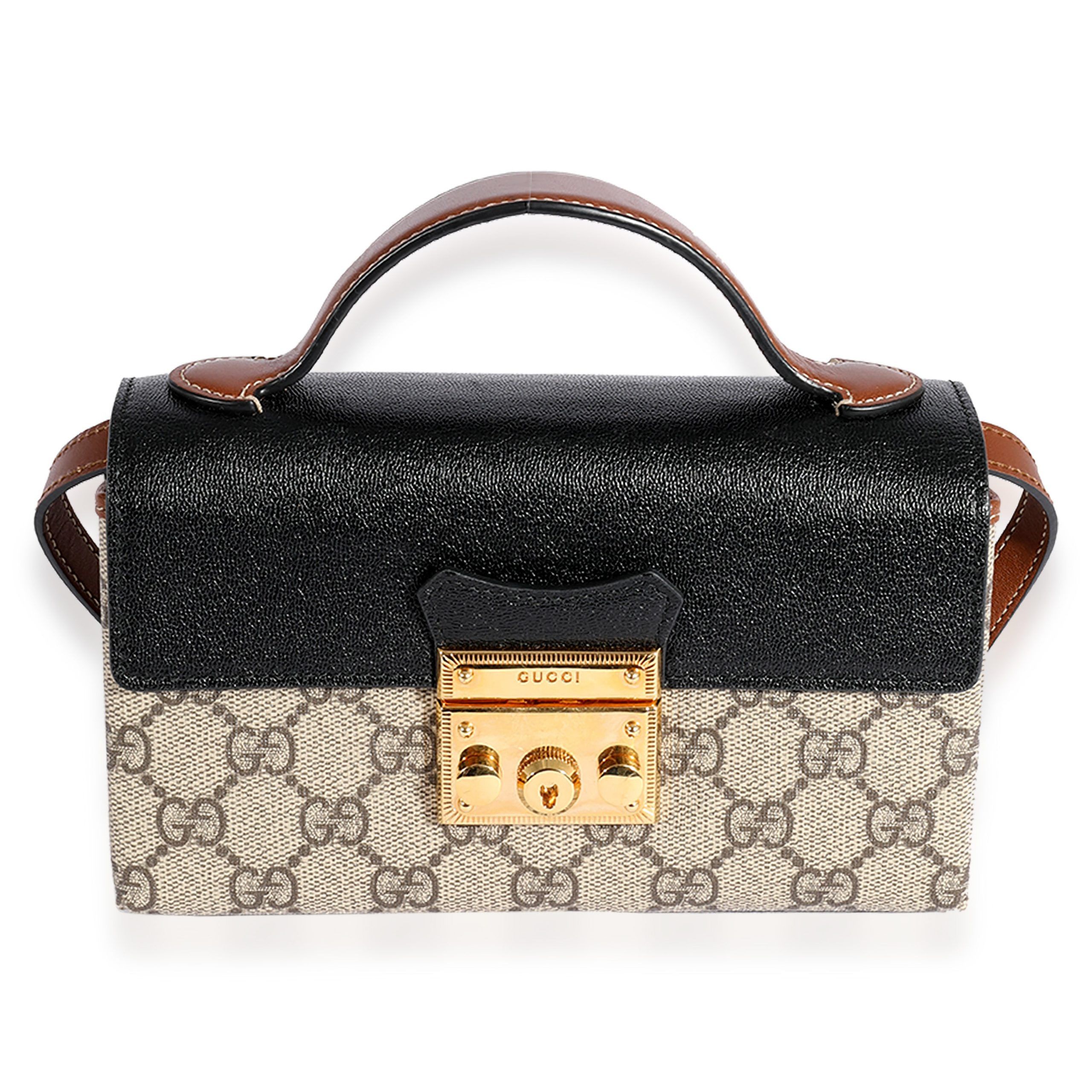 Gucci GG Supreme Black Leather Mini Padlock Bag