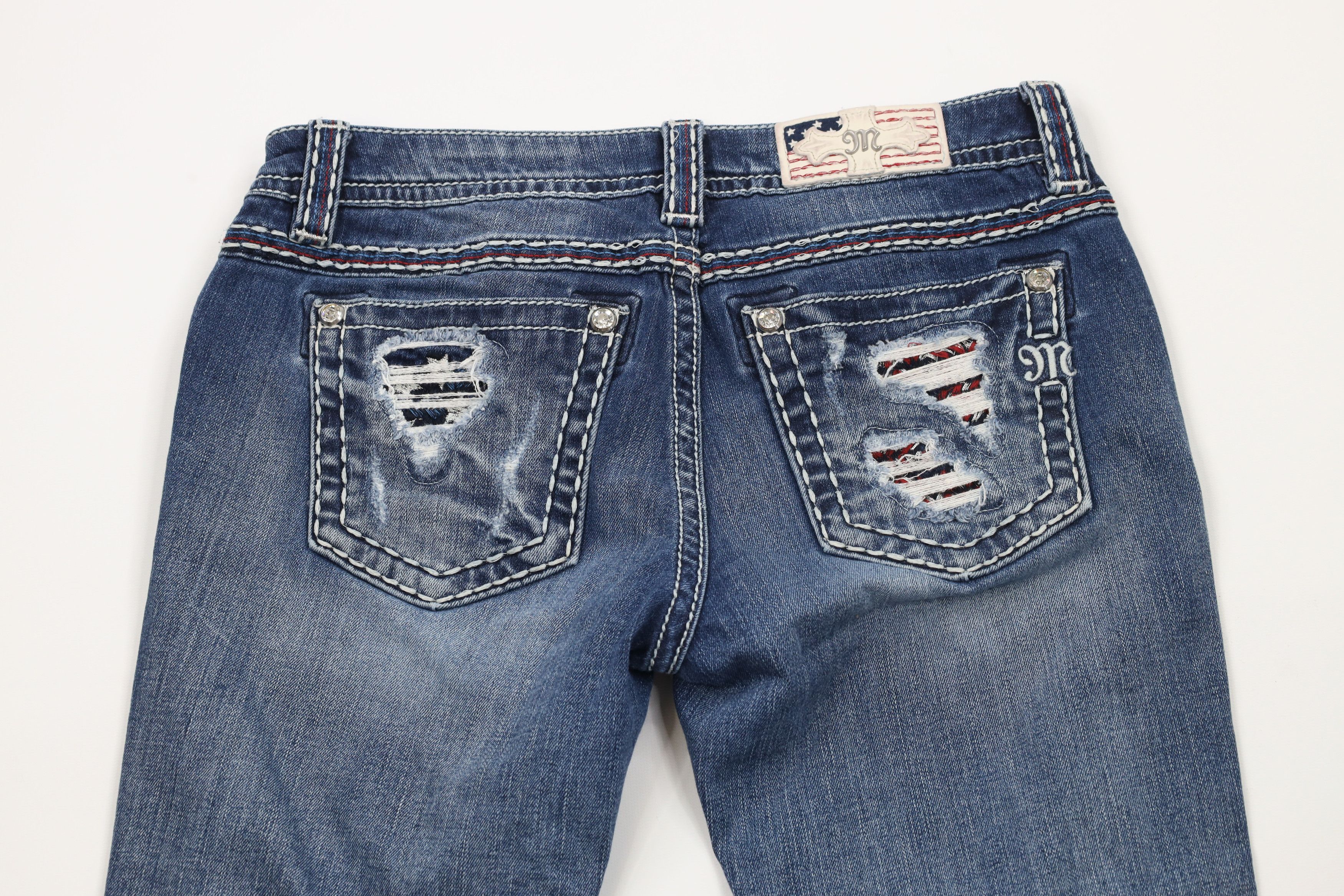 Miss Me × Vintage Miss Me USA Flag Signature Cuffed Capri Denim Jeans Blue Size 29" - 8 Thumbnail