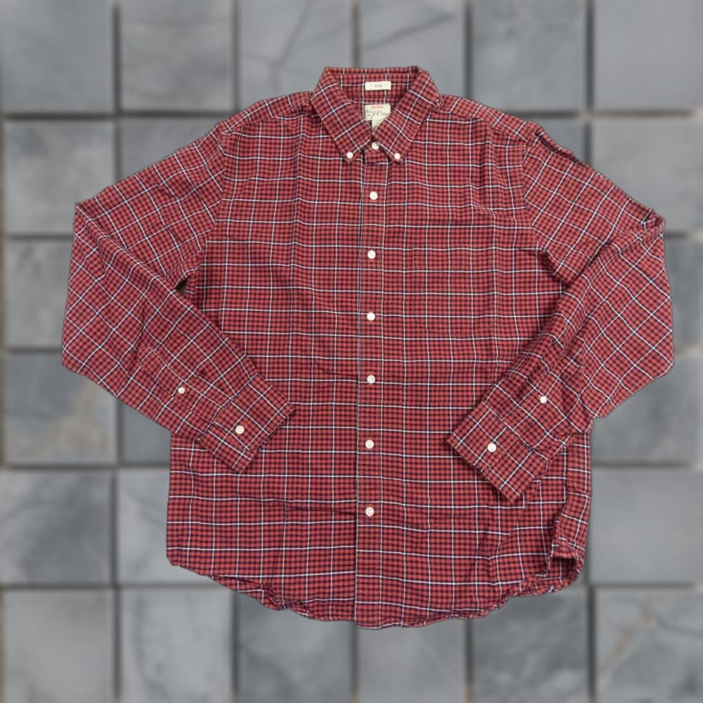 J.Crew J.CREW Shirt Adult Large Red Oxford Button-Up Long Sleeve Check Cotton Preppy Mens Size US L / EU 52-54 / 3 - 1 Thumbnail