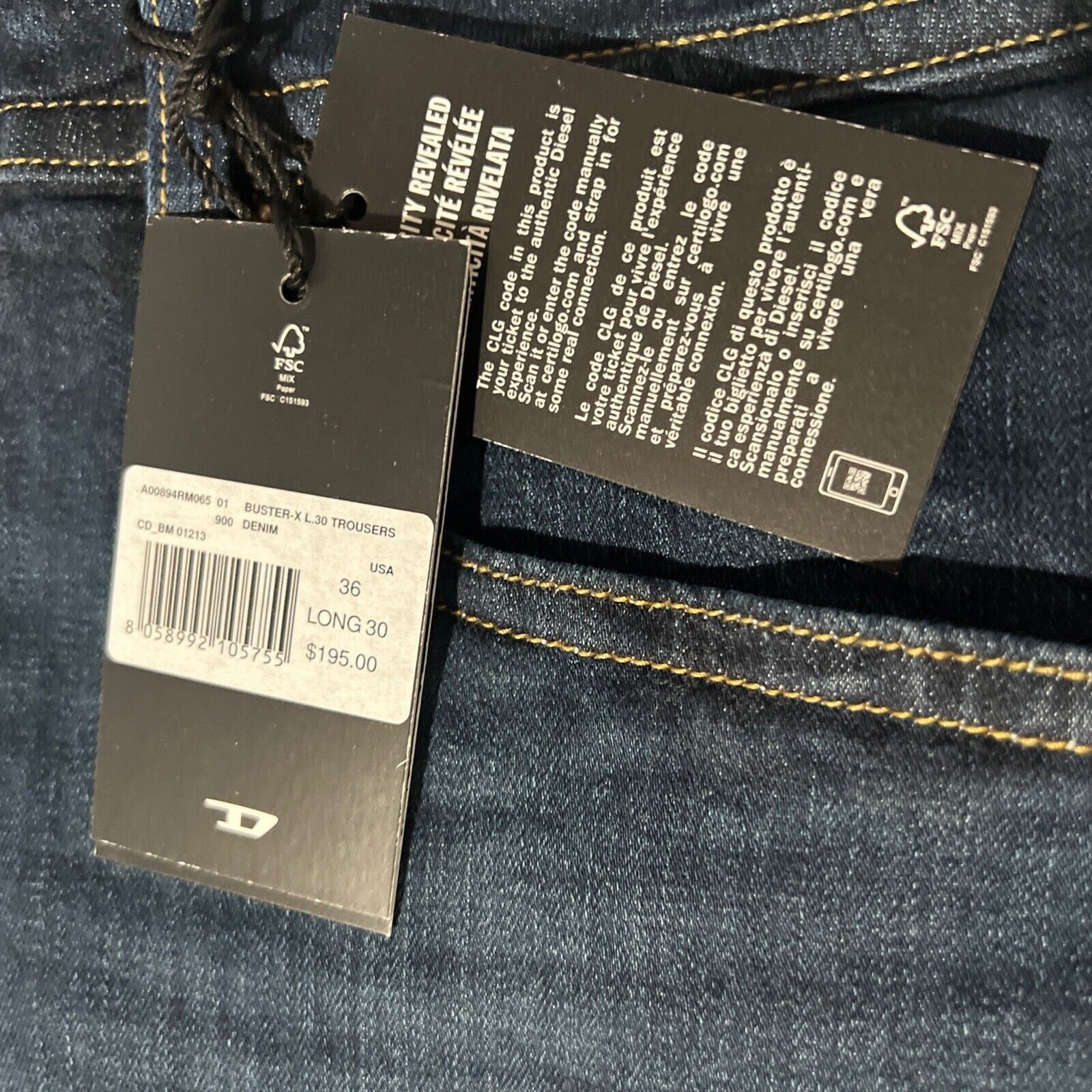Diesel Diesel Mens Buster Tapered Fit Jeans RM065 Blue Size 36/30 Size US 36 / EU 52 - 7 Thumbnail