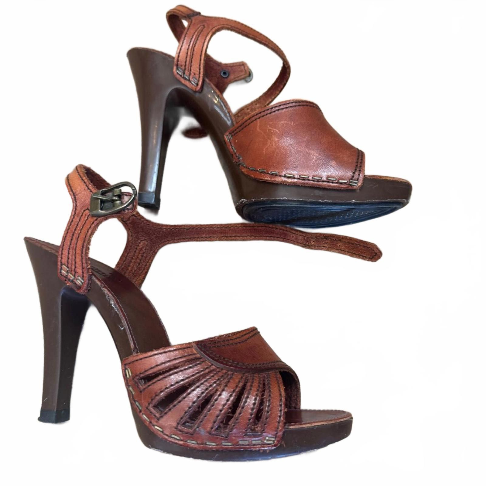 Other 70s Leather Platform Heels Slingback Peep Toe –Italy Size US 6 / IT 36 - 8 Thumbnail