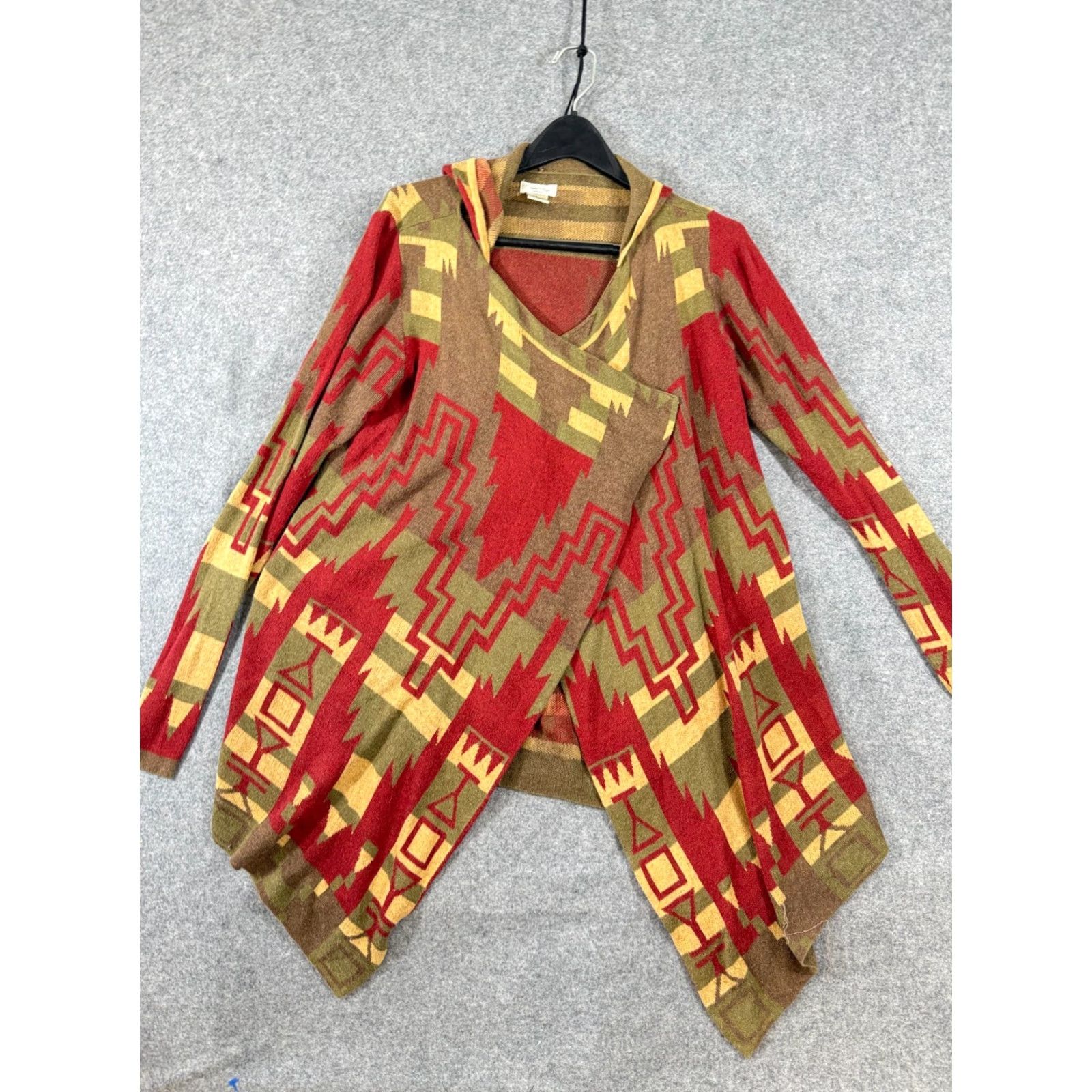 Vintage Tasha Polizzi Sweater Womens S Red Green Aztec Hooded Open Front Cardigan Size S / US 4 / IT 40 - 3 Thumbnail
