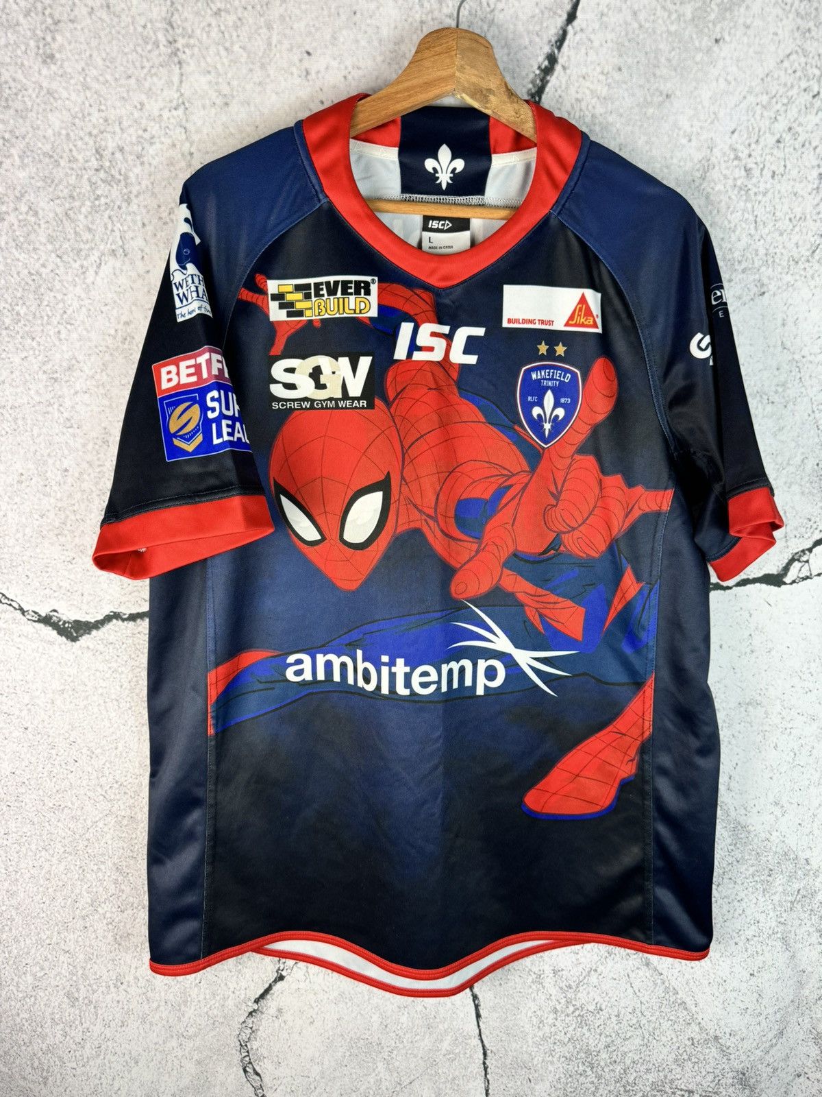 NCAA Wakefield Trinity Wildcats England Spiderman Rugby Jersey Size US L / EU 52-54 / 3 - 1 Thumbnail