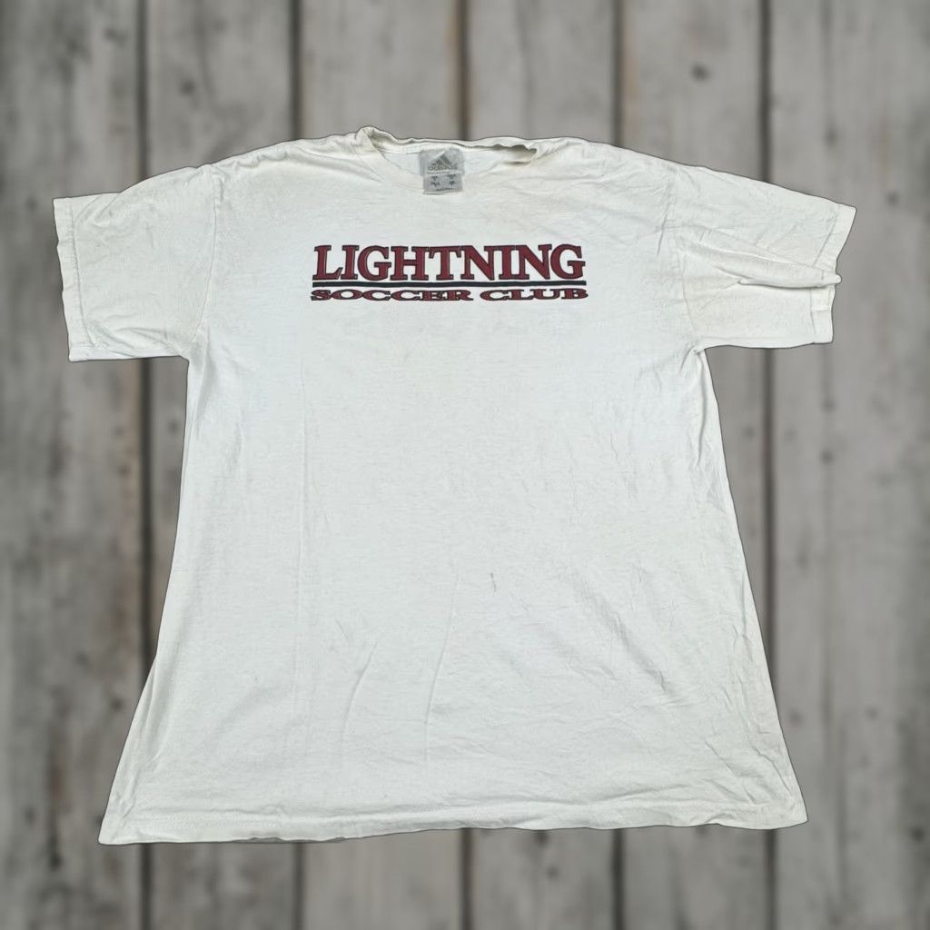 Adidas ADIDAS Graphic Tee Mens Small White Lightning Soccer Club Short Sleeve Crew Neck Sport Size US S / EU 44-46 / 1 - 1 Thumbnail