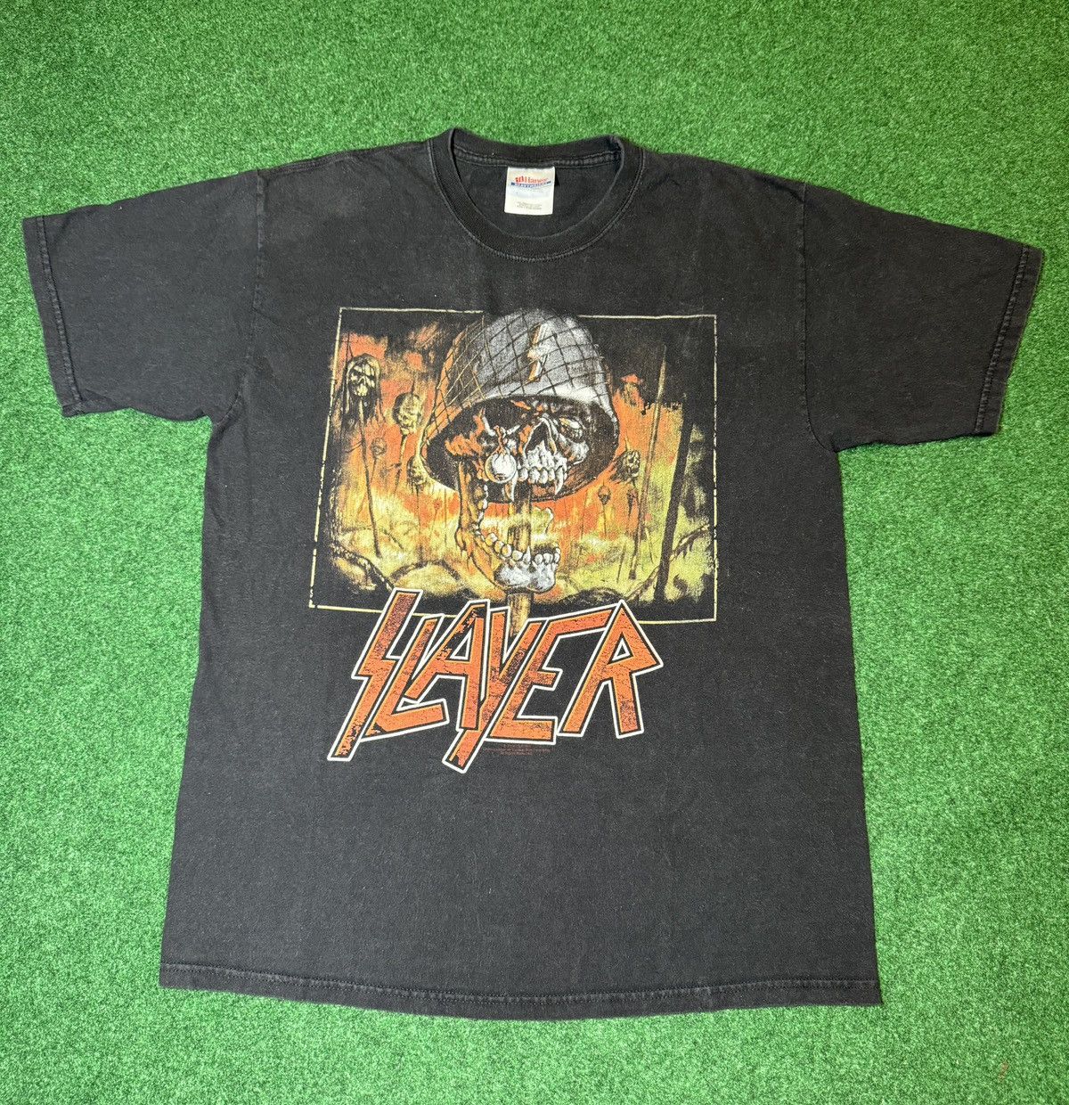 Band Tees × Vintage Vintage Y2K Slayer Impaled Skull Solider Band T Shirt Size US M / EU 48-50 / 2 - 1 Thumbnail
