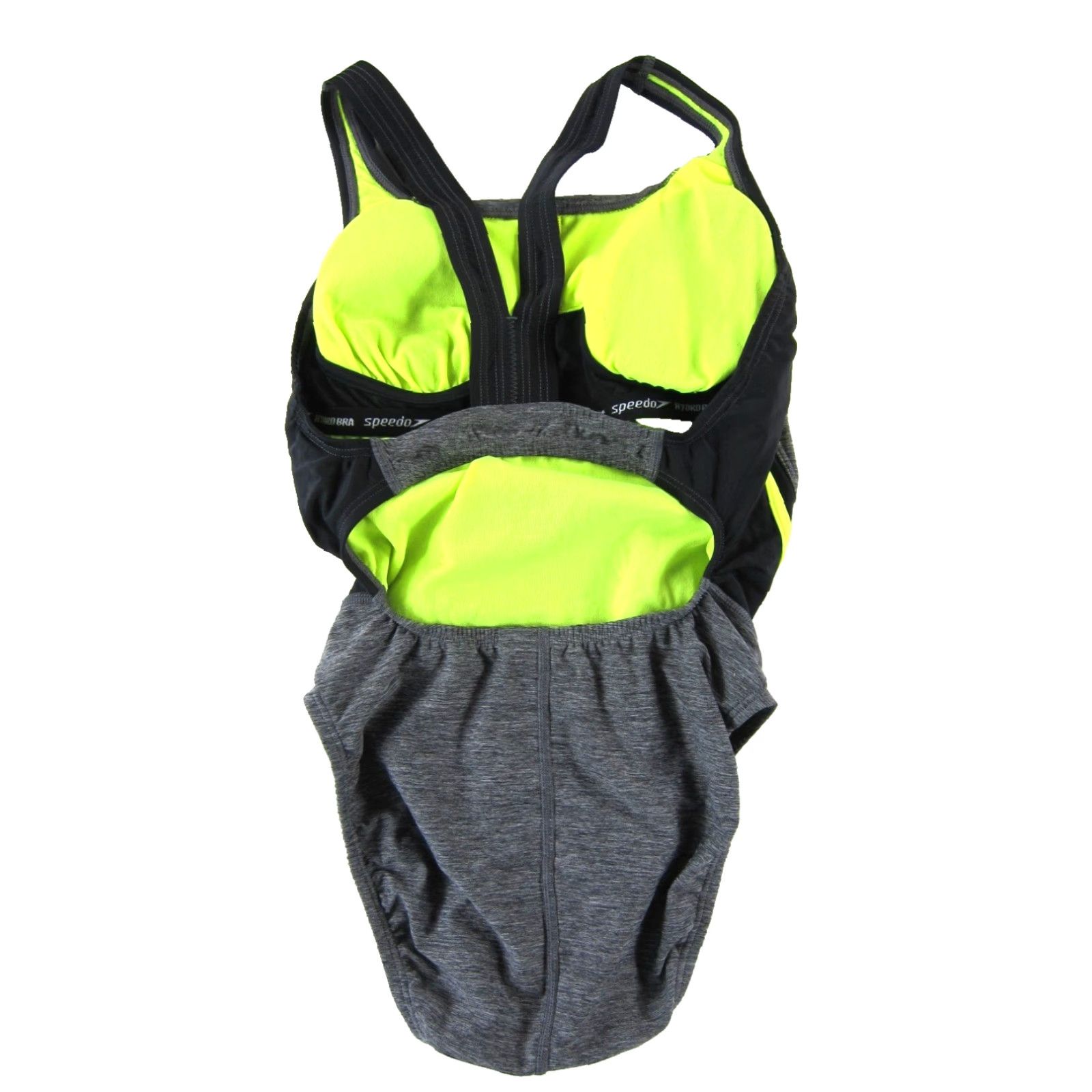 Speedo Speedo Grey Black Neon Green Racerback Hydro Bra Team One Piece Swimsuit Women 6 Size ONE SIZE - 2 Thumbnail