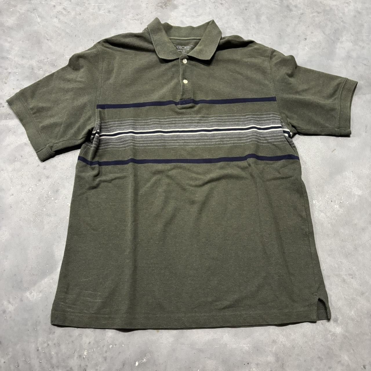 Japanese Brand × Vintage Crazy Vintage Y2K/2000s Grunge Olive Green Earth Tone Striped Essential Polo Shirt! Size US M / EU 48-50 / 2 - 1 Thumbnail
