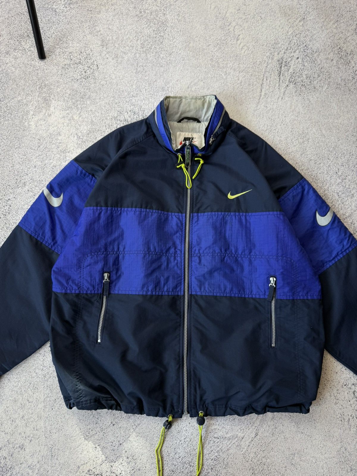 Nike Nike Vintage 90s Big SWOOSH Logos Navy/Blue Nylon Jacket Size US L / EU 52-54 / 3 - 4 Thumbnail