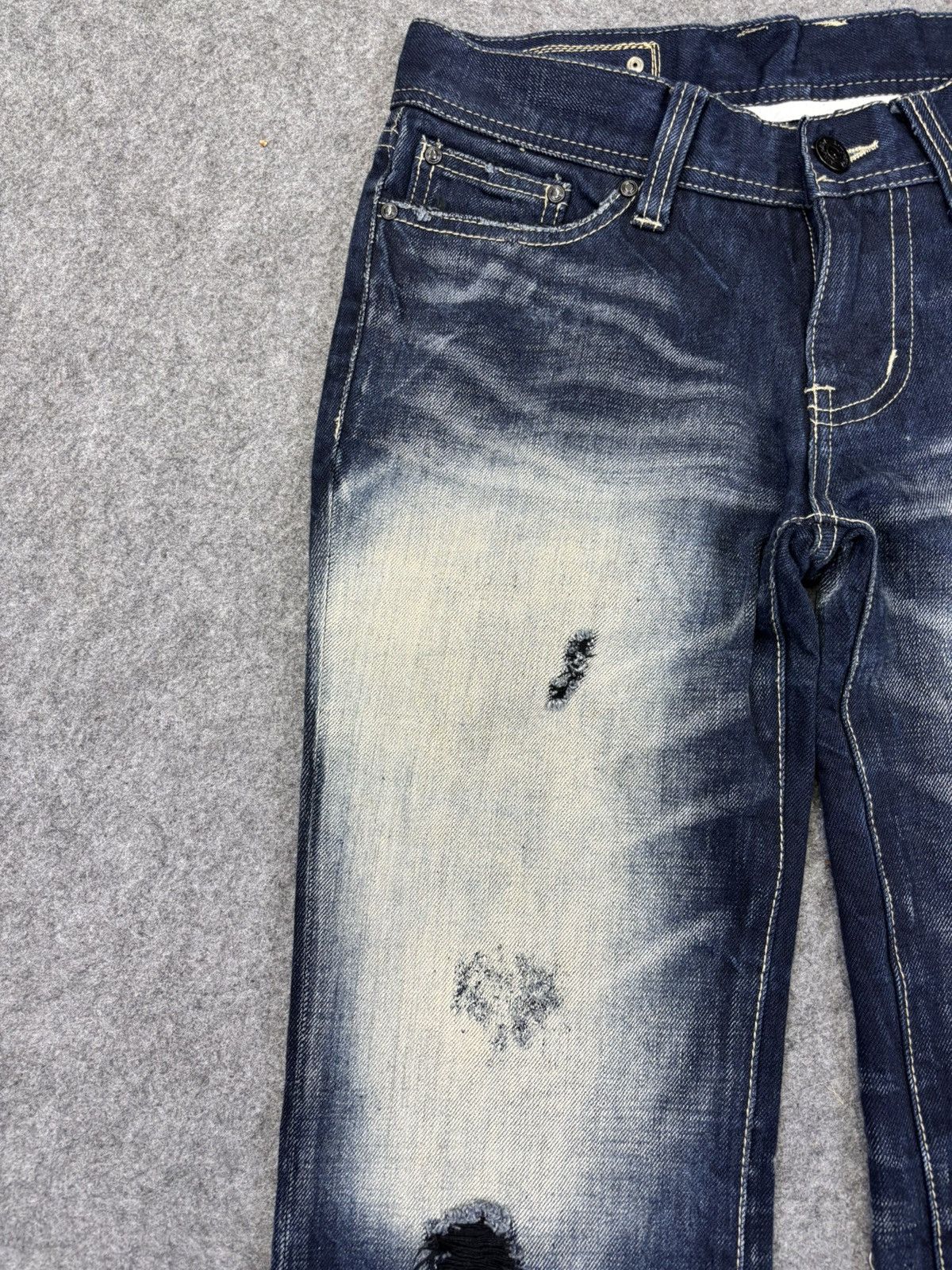 Japanese Brand Super Flare💥ArmyofNo Flare Stonewash Distressed Denim K22 Size US 31 - 4 Thumbnail