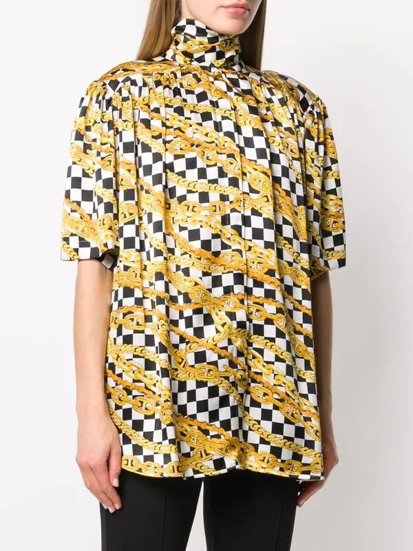 Balenciaga o1y0625 Checked Silk T-Shirt in Multicolor Size S / US 4 / IT 40 - 2 Thumbnail
