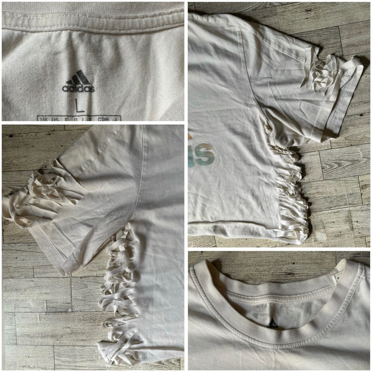Adidas Adidas, Raw Hem, Sleeve & Side Fringe, Crop Top, Casual Tee Size L / US 10 / IT 46 - 9 Thumbnail