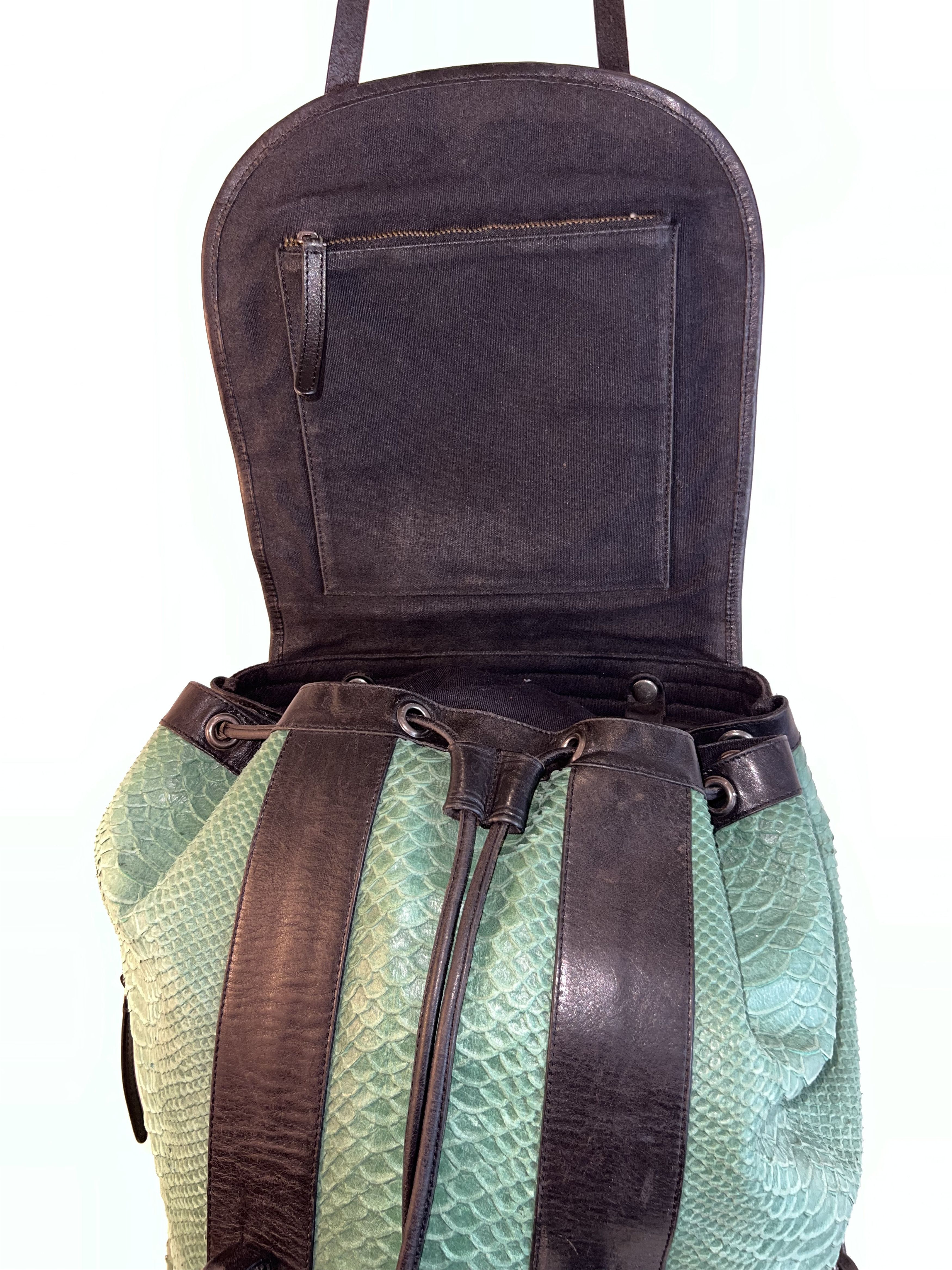 Dries Van Noten Dries Van Noten - Green Leather Payton Embossed XL Backpack Size ONE SIZE - 20 Thumbnail