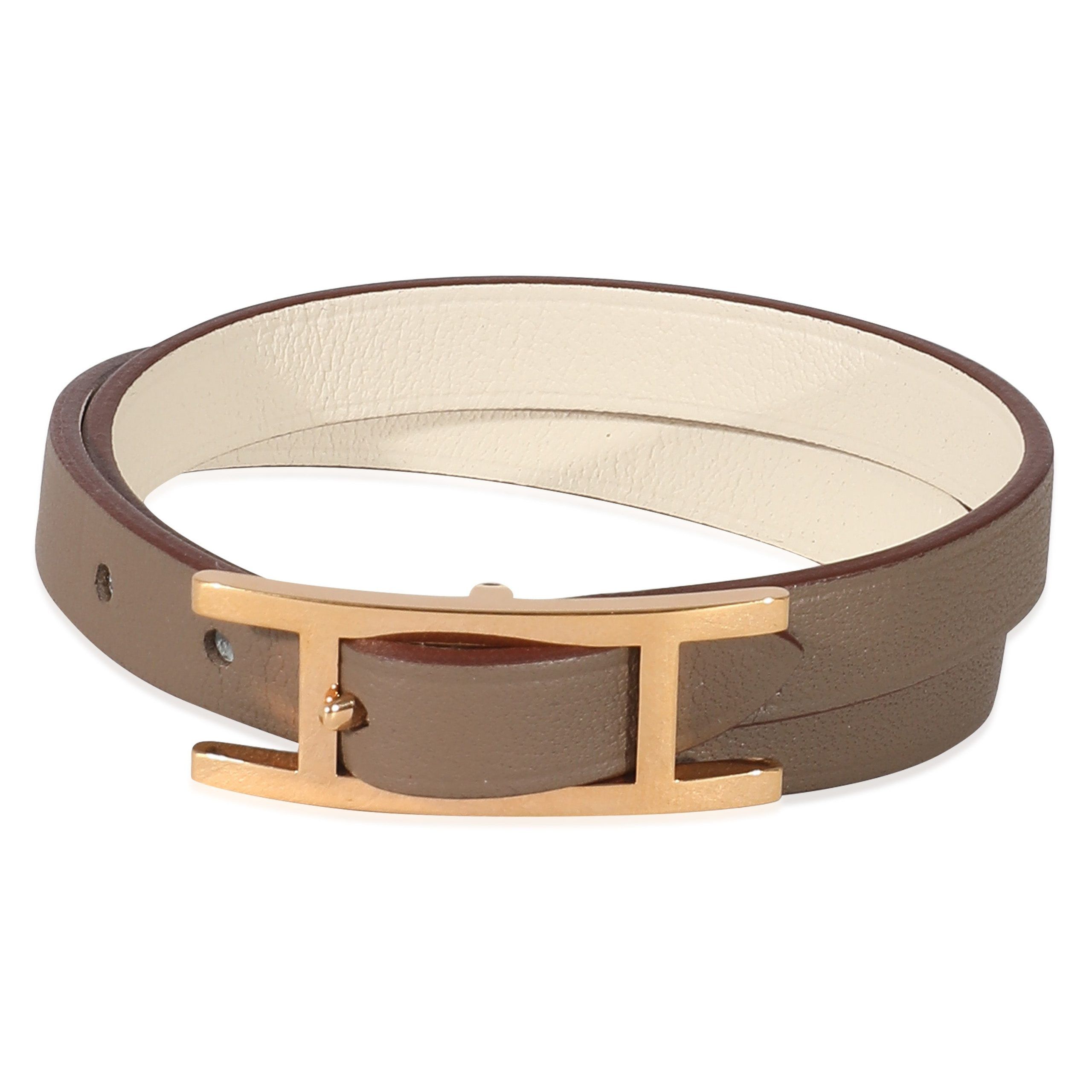 image of Hermes Rose Gold Plated Hermès Behapi Double Tour Bracelet In Swift Calfskin, Women's