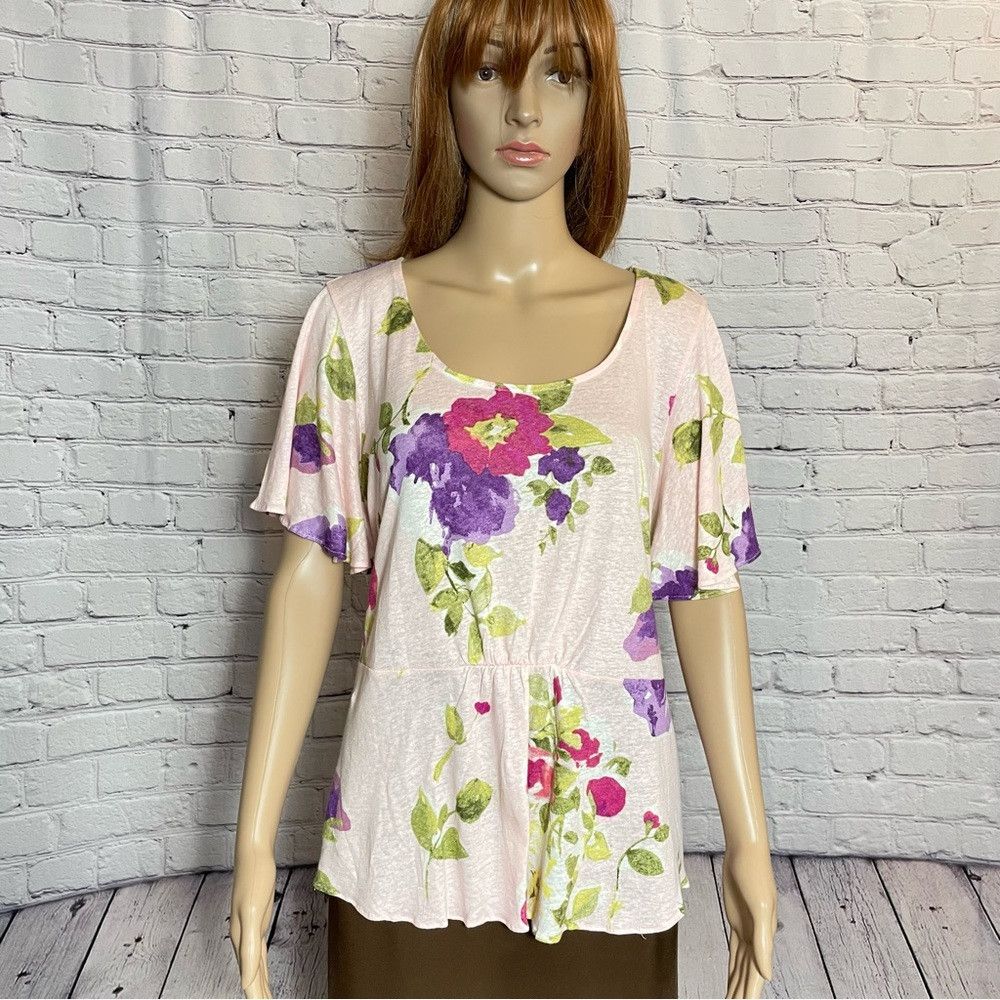 Lauren Ralph Lauren NWT New Lauren Ralph Lauren Linen Floral Flutter Sleeve Top Size L / US 10 / IT 46 - 2 Thumbnail