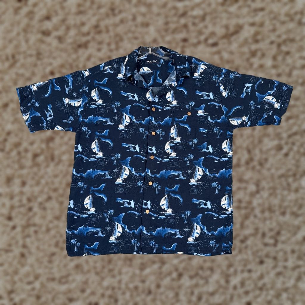 Vintage Puritan Shirt Mens Medium Blue Hawaiian Sailboat Palm Nautical Rayon Button Up Size US M / EU 48-50 / 2 - 1 Thumbnail
