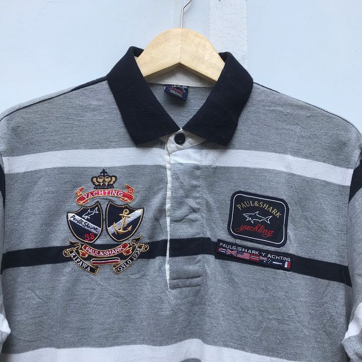 Paul & Shark × Vintage Paul and Shark Yachting Rugby Grey Polo Shirt black stripe Size US XXL / EU 58 / 5 - 4 Thumbnail
