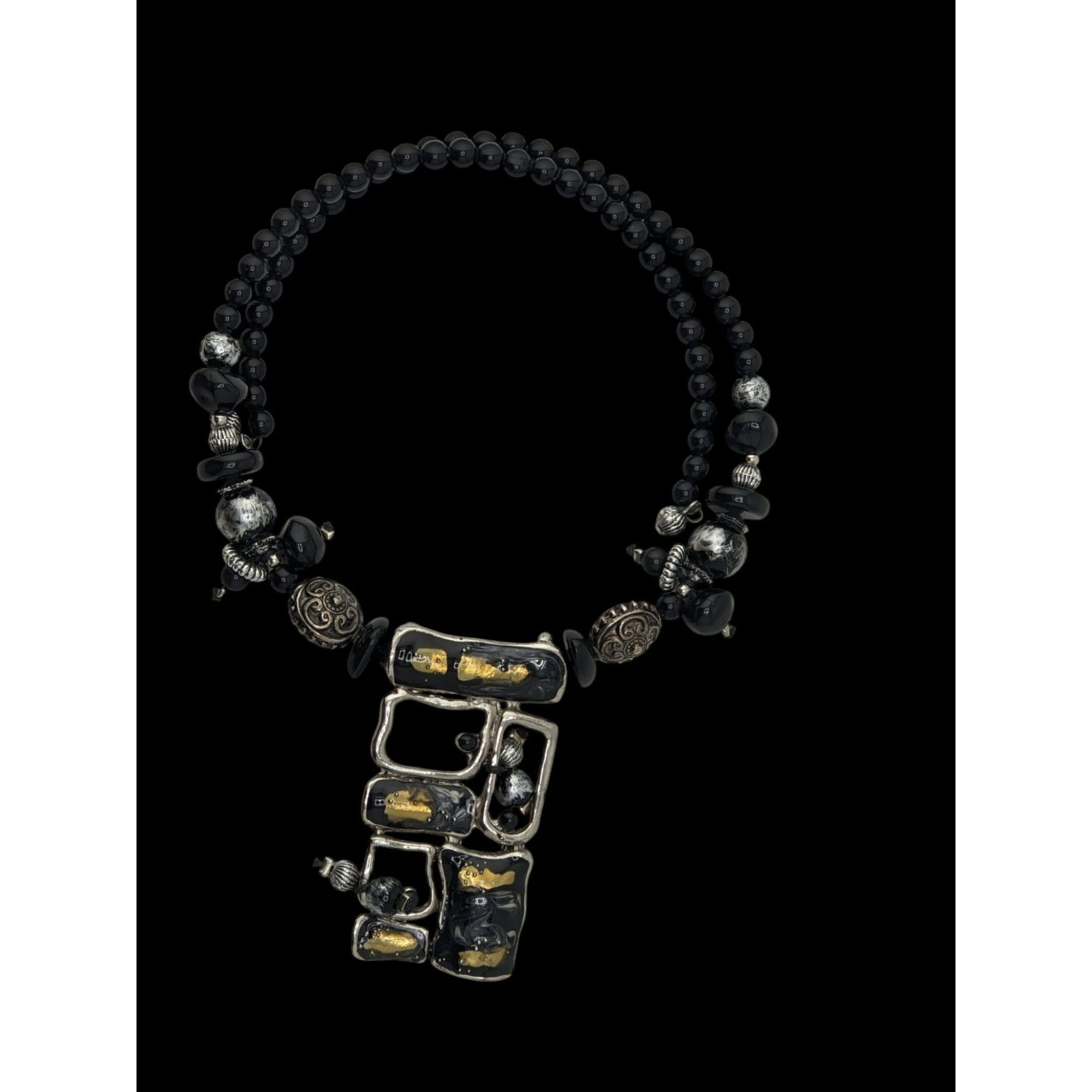 Other Abstract Brutalist Beaded Black And Silver Tone Necklace Wit Size ONE SIZE - 2 Thumbnail