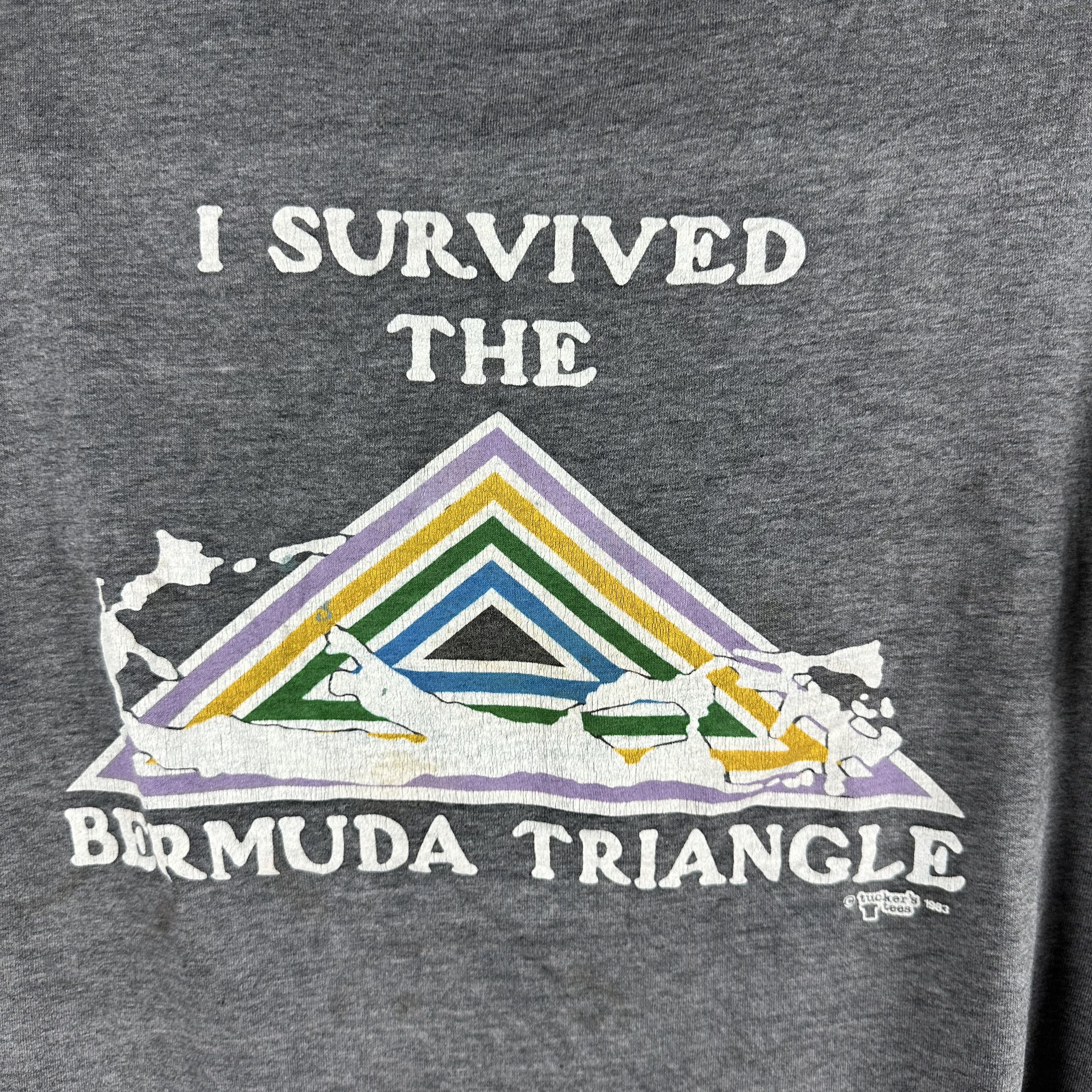 Vintage 1983 I Survived the Bermuda Triangle Faded T-Shirt Size US L / EU 52-54 / 3 - 2 Thumbnail
