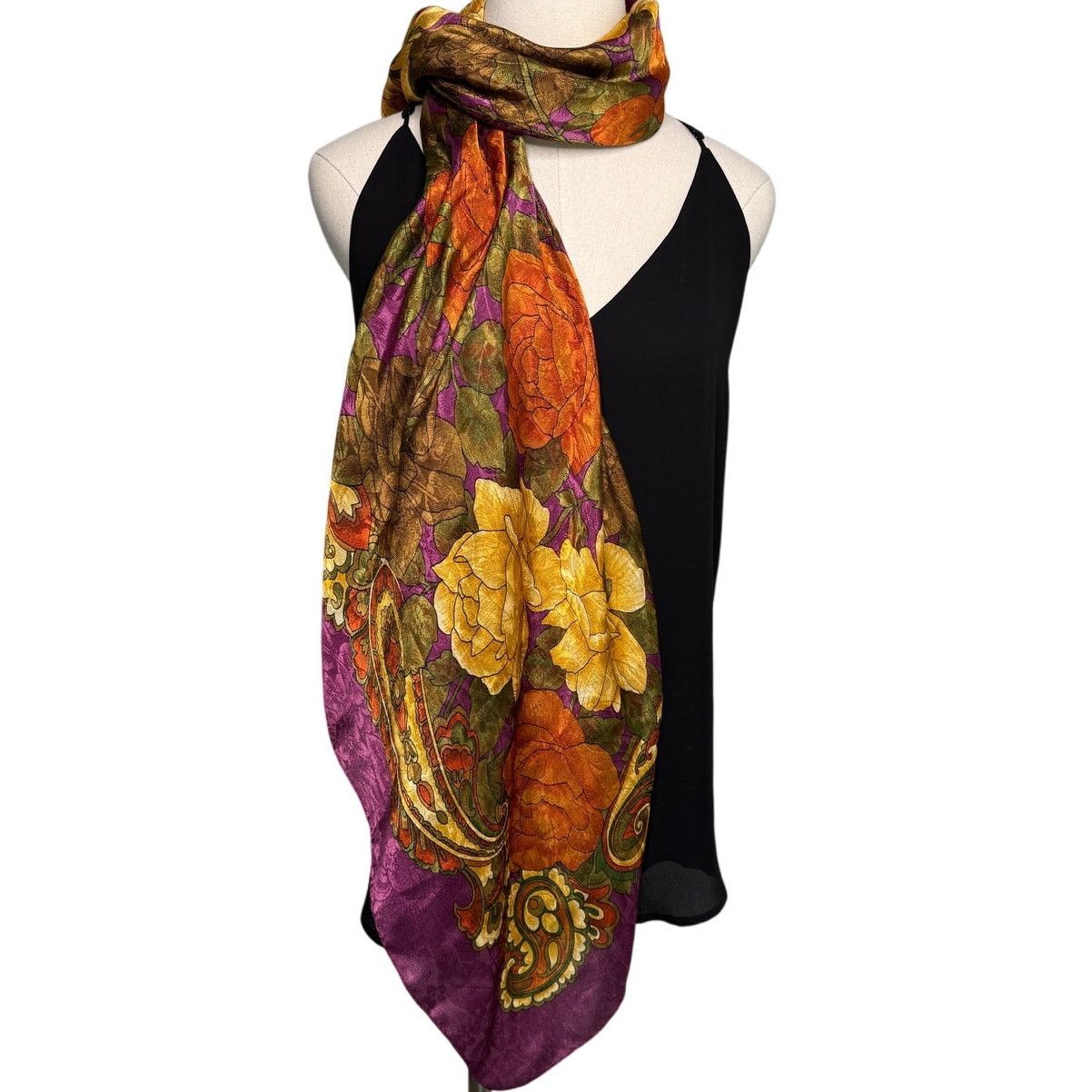Vintage × Worthington Vintage XL jacquard satin paisley floral scarf wrap 46” sq Size ONE SIZE - 5 Thumbnail