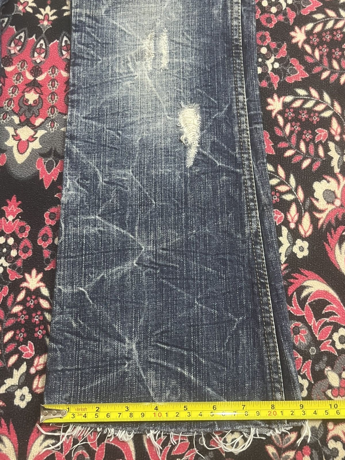 If Six Was Nine Japanese Brand Hollis Blue Cracked Washed Ripped Flare Jeans Size 28" / US 6 / IT 42 - 14 Thumbnail