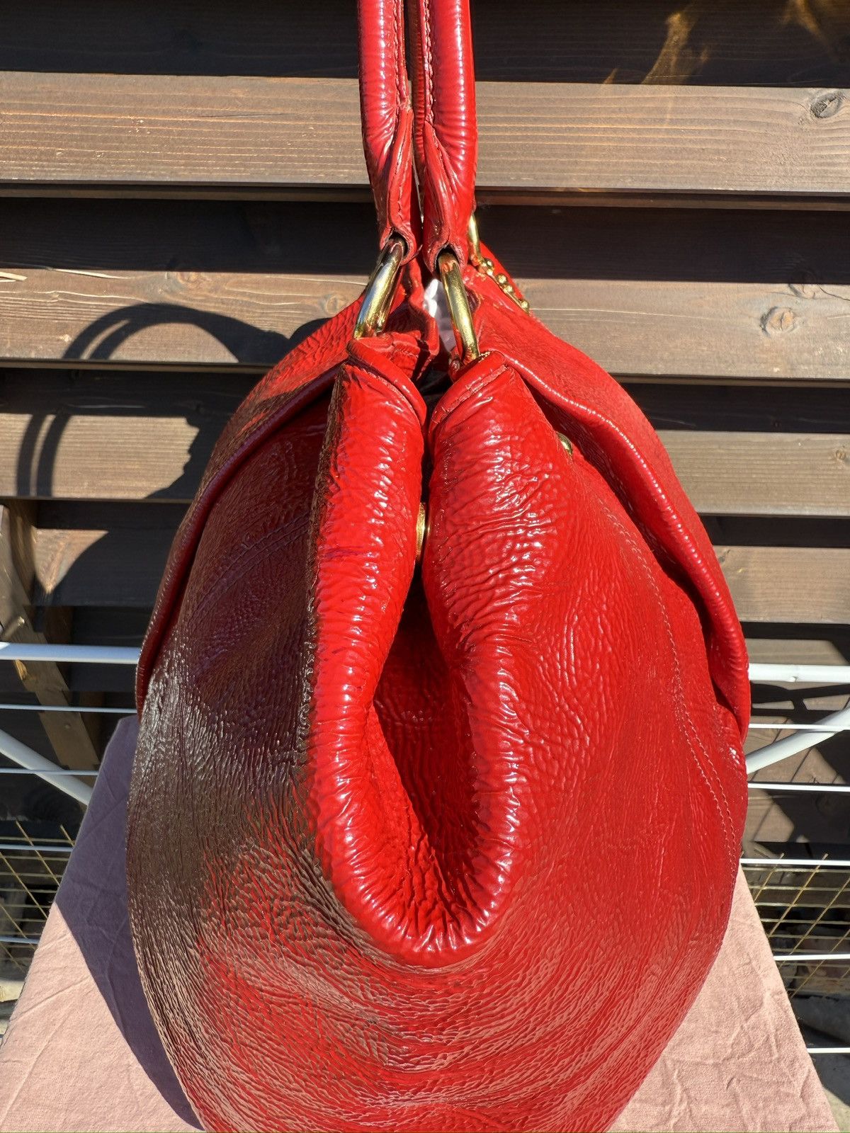 Miu Miu Miu Miu Crinkle Patent Leather Tote Rosso Red Hand Bag Size ONE SIZE - 22 Thumbnail