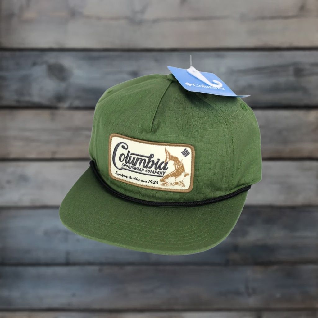 Vintage Columbia Men's Ratchet Strap Snapback Hat Green CS3469 352 Fish Trout Patch Hat Adjustable One Size Green Casual Outdoor Canvas 100% Cotton Cap Mens Size ONE SIZE - 1 Thumbnail