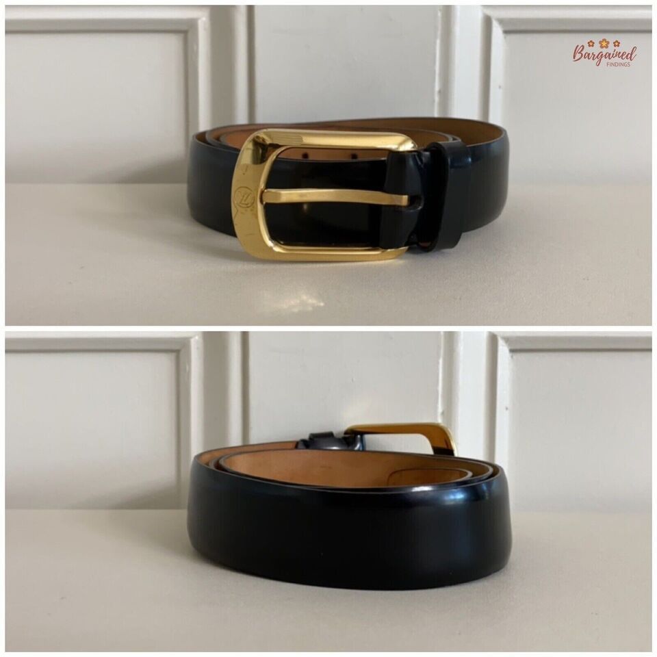Louis Vuitton Louis Vuitton Black Calfskin Leather Ellipse Gold Belt Size 30 - 2 Thumbnail