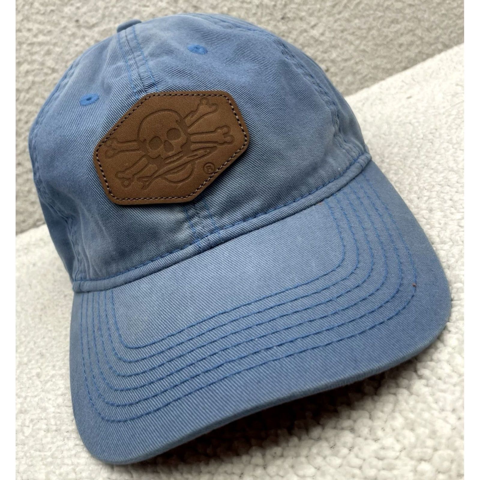 Bones Calcutta Baseball Hat Mens Blue Fishing Skull Bones Leather Patch Dad Strapback Size ONE SIZE - 2 Thumbnail
