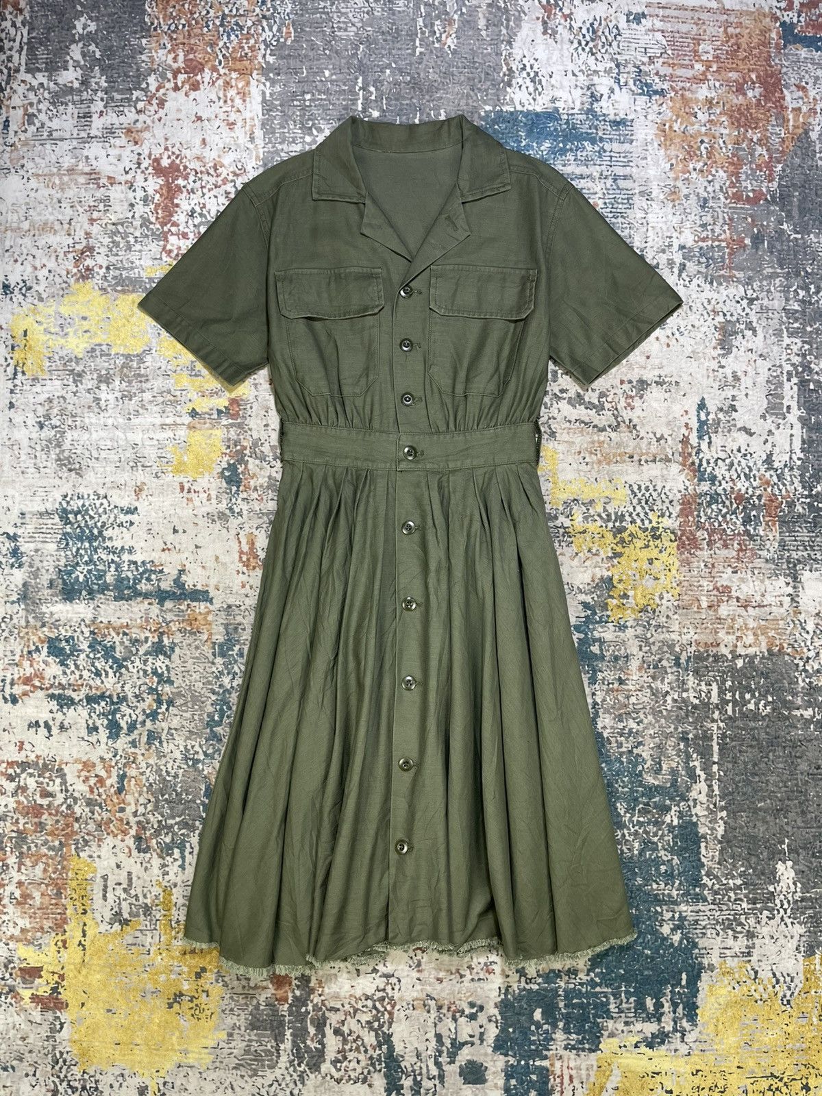 MOUSSY Azul By Moussy Olive Green Military Full Button Dress Size S / US 4 / IT 40 - 2 Thumbnail