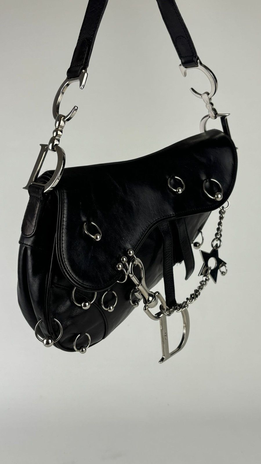 Dior Dior Punk Black Leather Hardcore Saddle Bag Size ONE SIZE - 11 Thumbnail