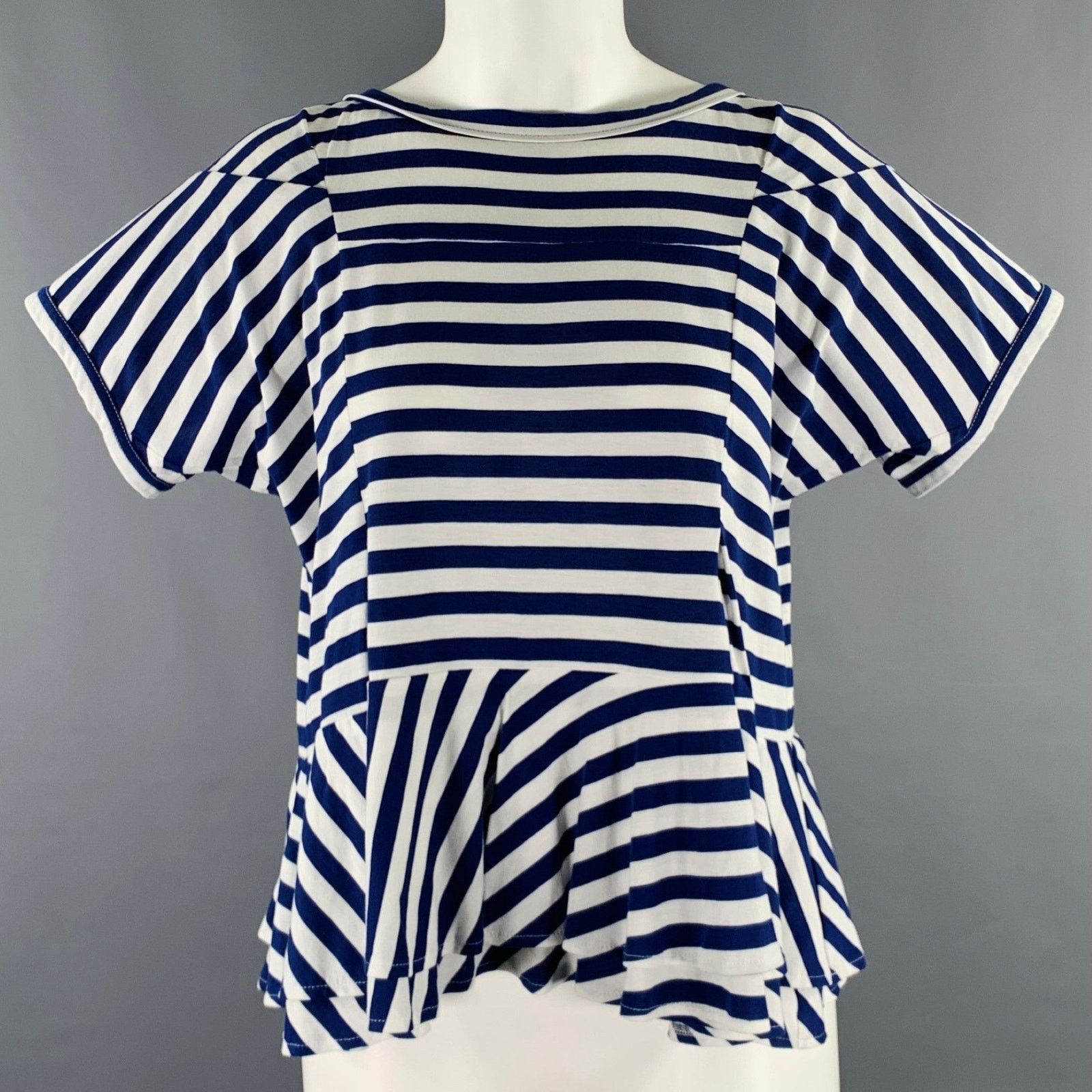 Comme des Garcons Size S White Blue Cotton Stripe Short Sleeve Casual Top Size S / US 4 / IT 40 - 1 Thumbnail