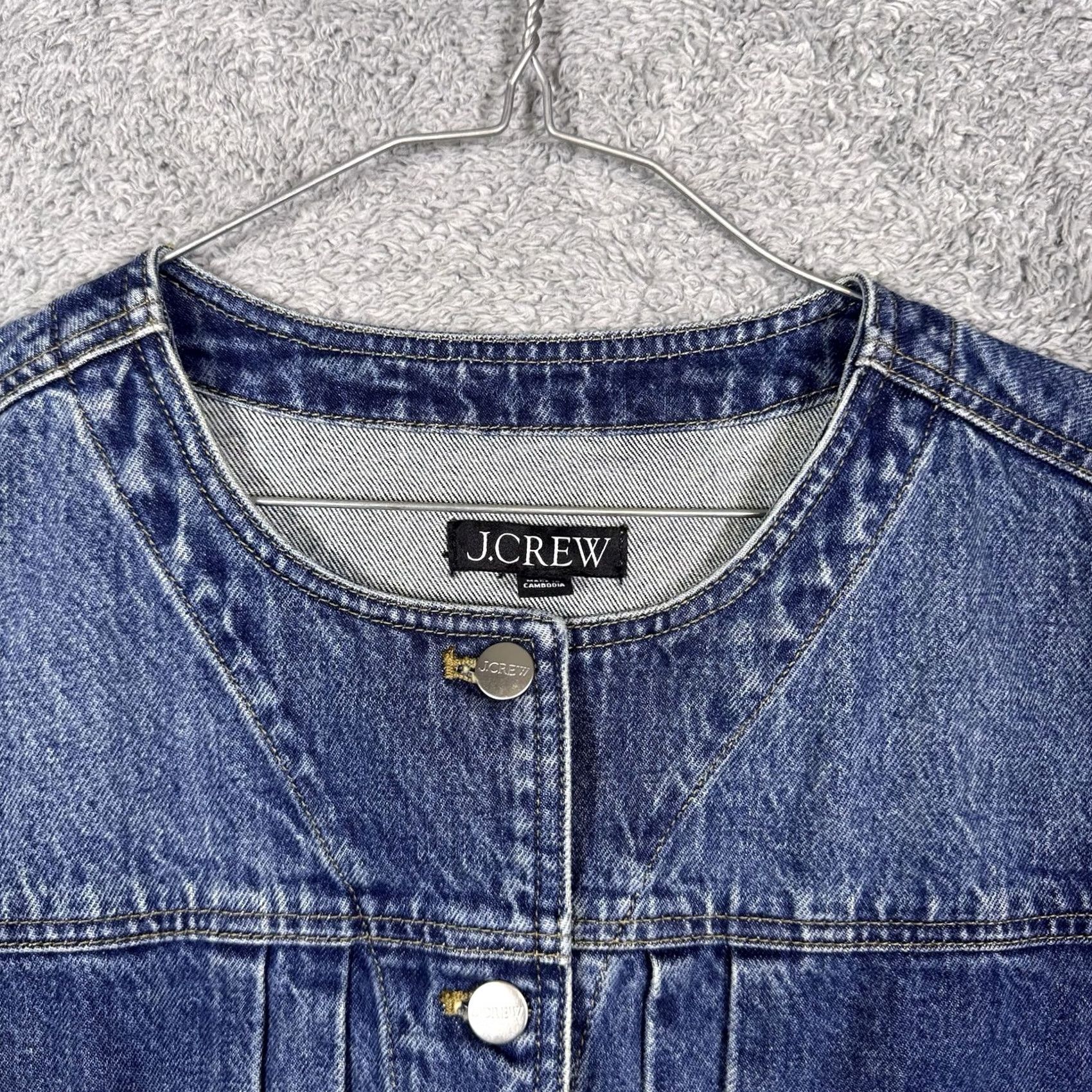 J.Crew J.Crew Denim Jacket Womens M Button Down Cropped Pleated Round Neck Short Sleeve? Size M / US 6-8 / IT 42-44 - 5 Thumbnail