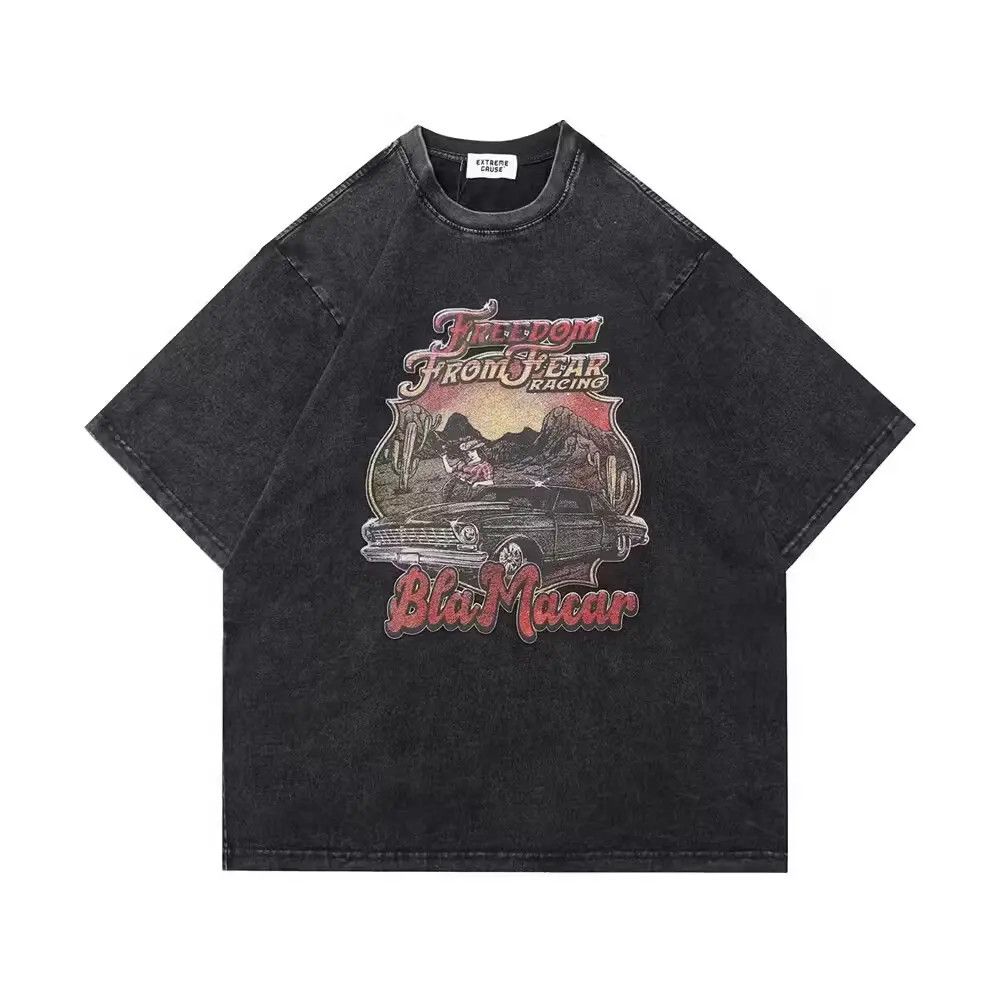 image of Vintage Retro Landscape Printed Short Sleeve T-Shirt in Black, Men's (Size Large)