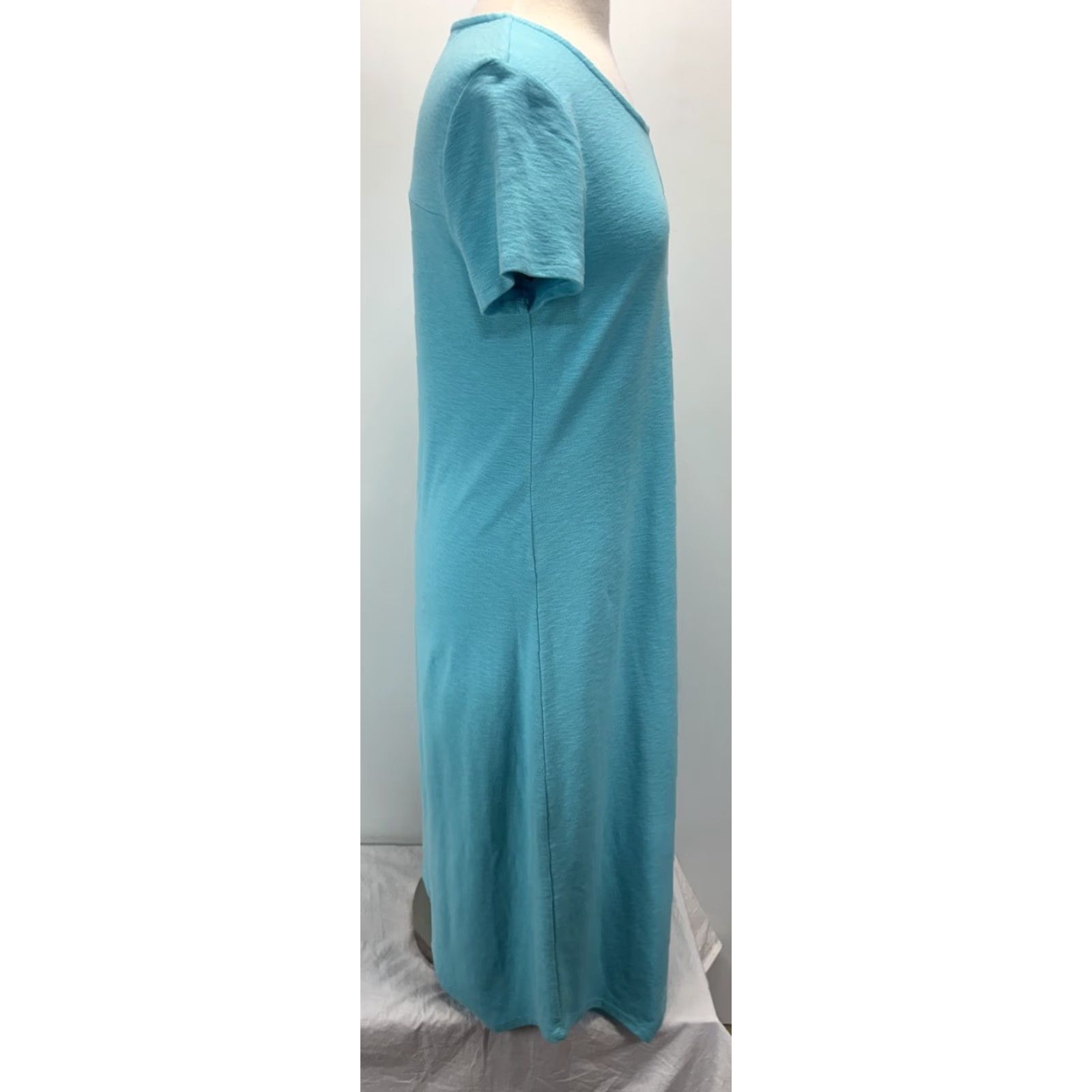 Vintage VINTAGE Chico's Women's Midi Dress Small Aqua Blue A-Line Cotton Blend Short Sleeve Stretch 90s, Pullover, Solid Size 32" / US 10 / IT 46 - 4 Thumbnail