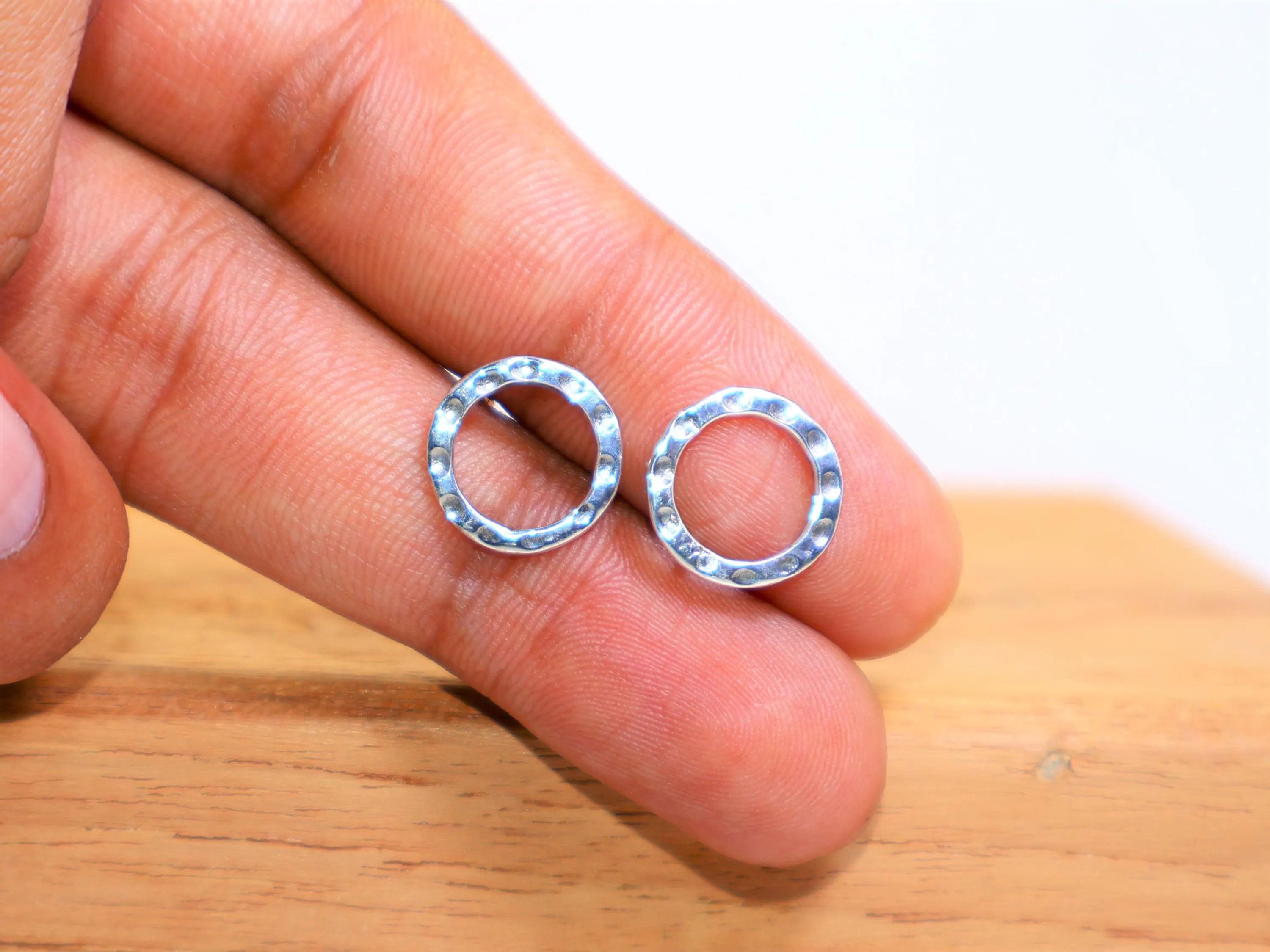 Handmade Open Circle Round Studs, 925 Silver Handmade Women Earrings, Size ONE SIZE - 1 Thumbnail