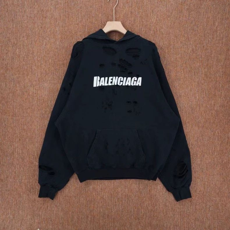 Balenciaga Balenciaga Black Worn Ripped Hoodie Size US XXS / EU 40 - 1 Thumbnail