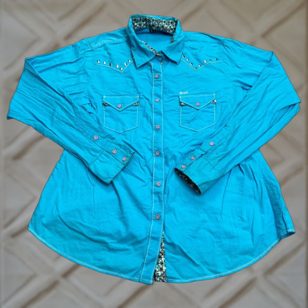 Vintage VINTAGE Cruel Western Button-Up Shirt Womens 3XL Long Sleeve Blue Cotton Casual Fall Spring Summer Size XXL / US 16-18 / IT 52-54 - 1 Thumbnail