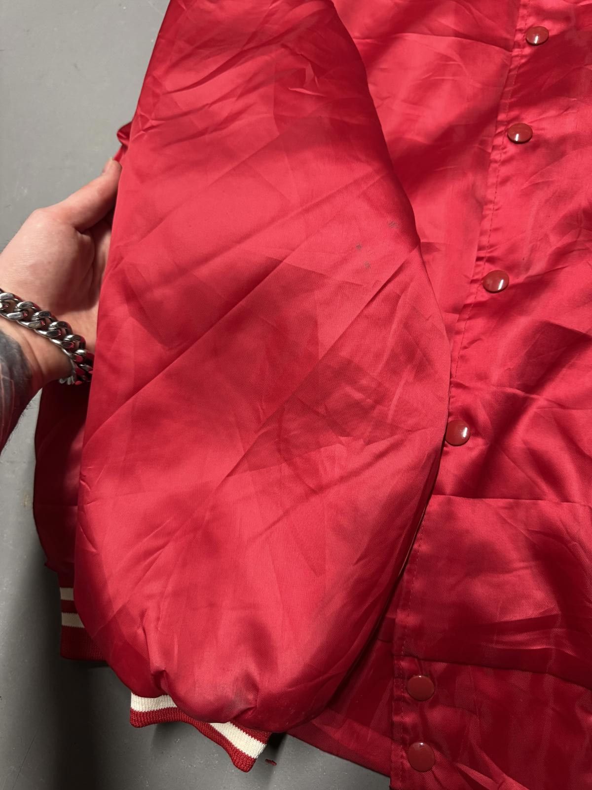 Designer Stylish Red Satin Jacket with White Stripes Size US L / EU 52-54 / 3 - 3 Thumbnail