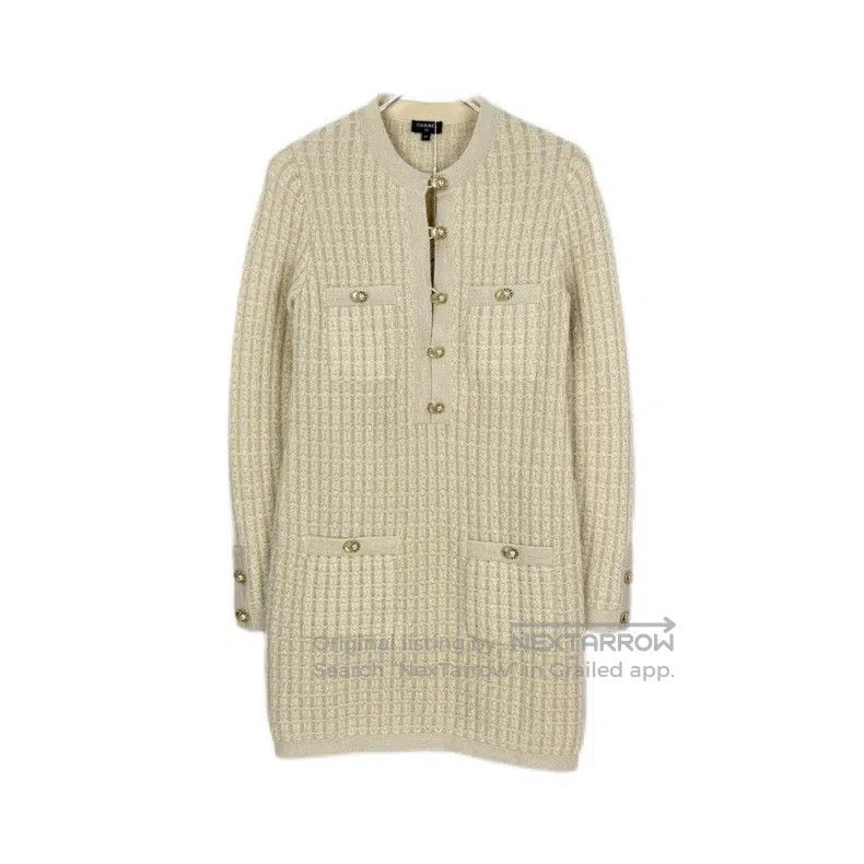 Chanel Chanel Beige silver glitter pearl button long sweater Size XXS / US 00 / IT 34 - 1 Thumbnail