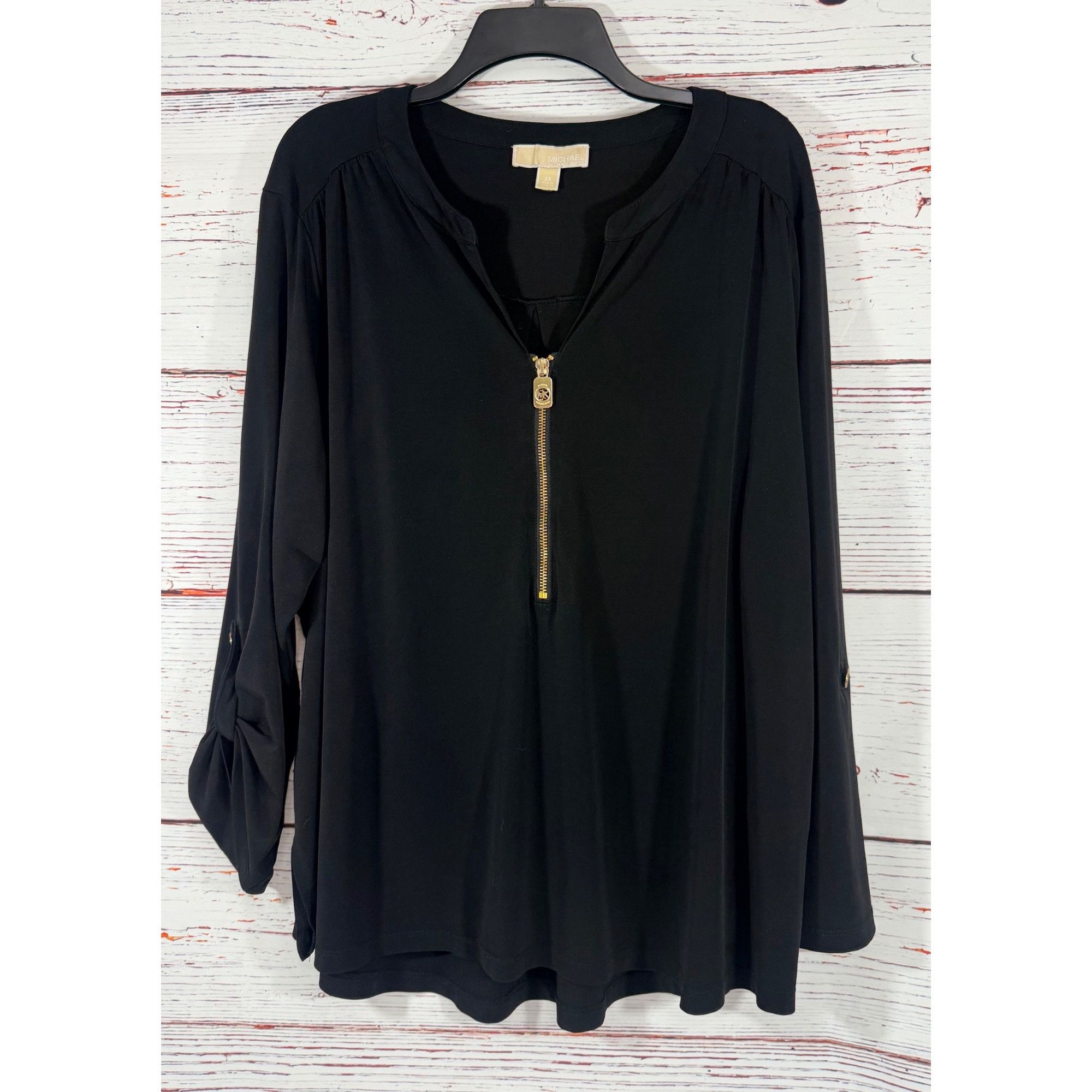 Other Michael Michael Kors Womens Blouse Tunic Black Zip Front 3X Size 3XL / US 20-22 - 4 Thumbnail