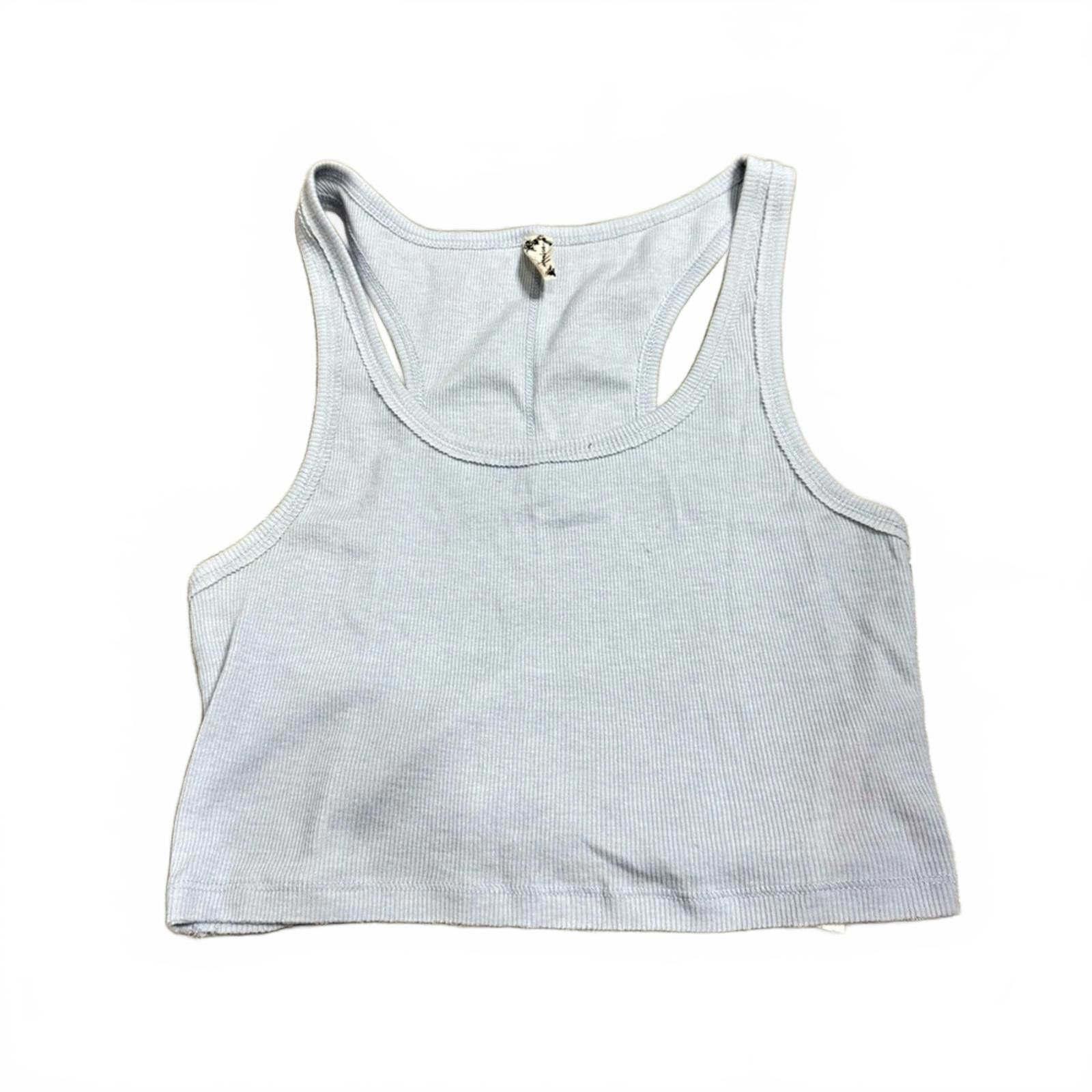 Free People Free People Blue Crop Lightweight Ribbed Tank Top- Sz Medium Size M / US 6-8 / IT 42-44 - 2 Thumbnail