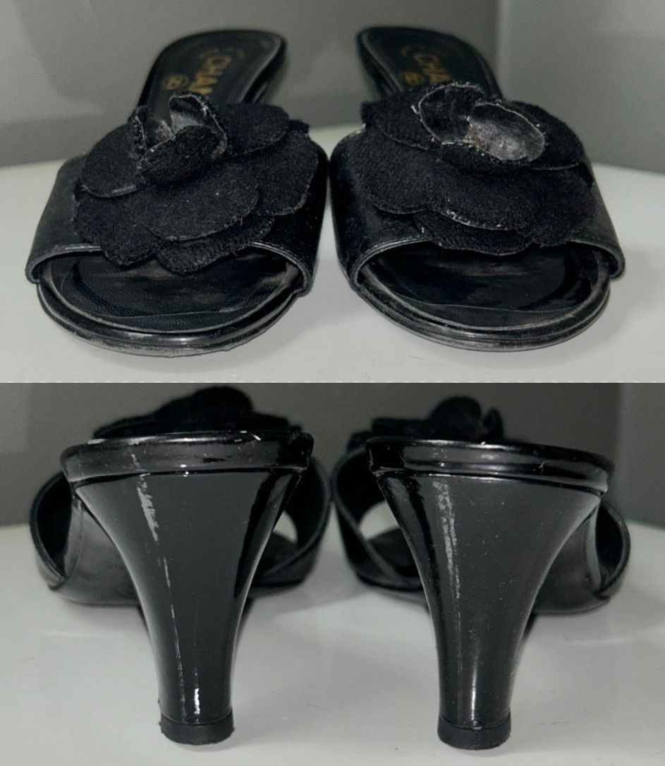 Chanel Chanel Black Camellia Embellished Peep Toe Heels size 34 1/2 Size US 4.5 / IT 34.5 - 10 Thumbnail