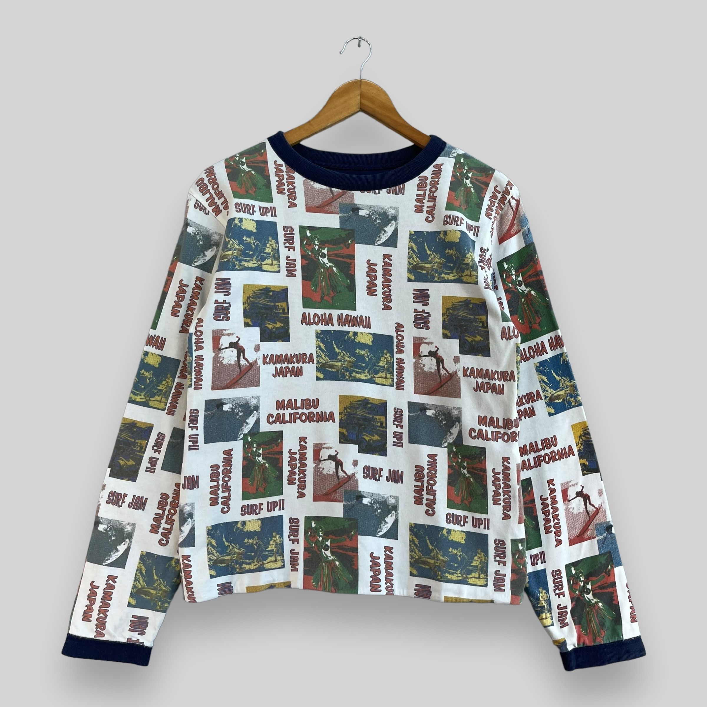 Japanese Brand × Vintage BEAMS Japan Aloha Hawaii Beach Surfing Over Print Sweater Size S / US 4 / IT 40 - 1 Thumbnail