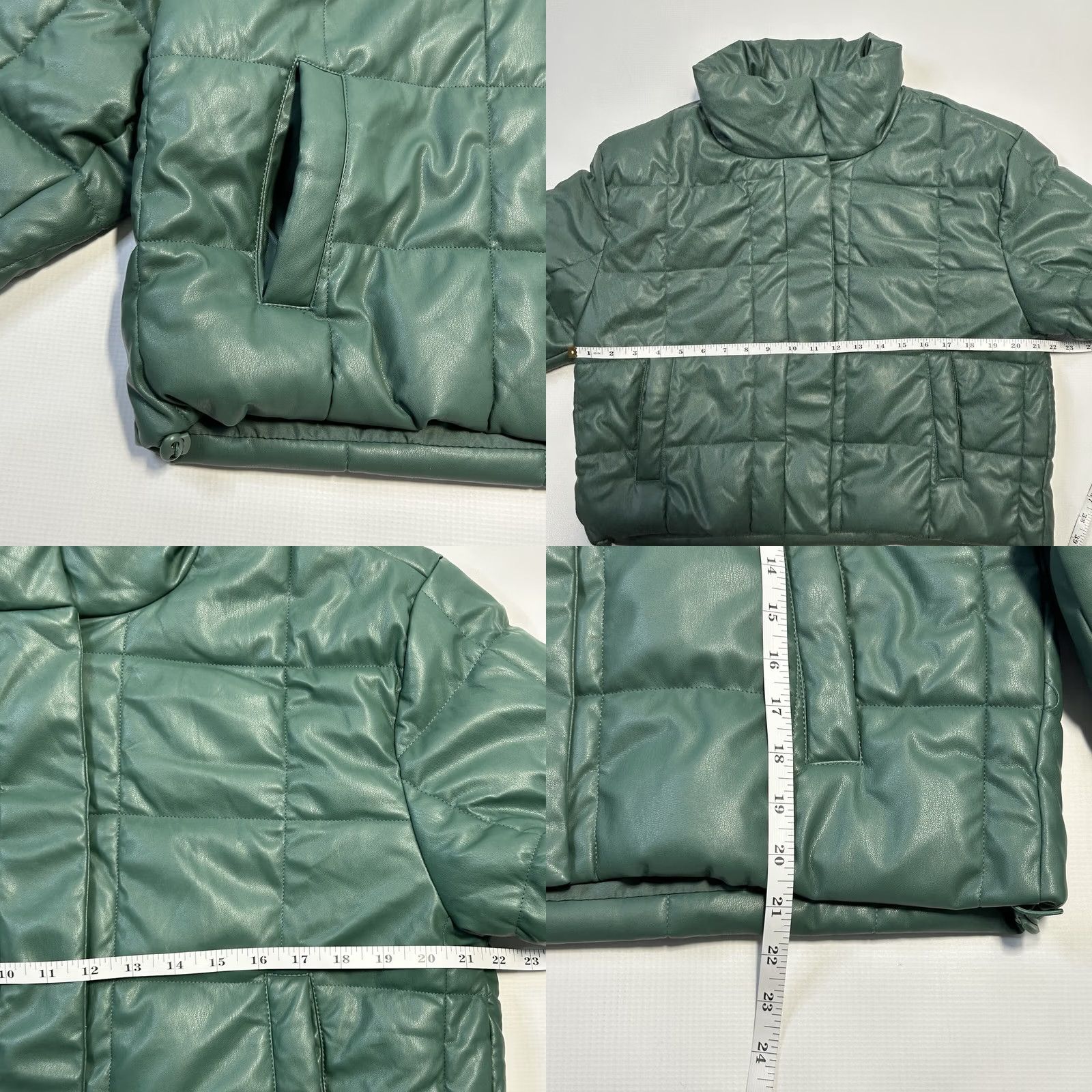 Vintage VINTAGE Windsor Love Tree Vegan Leather Puffer Crop Jacket Womens L Green Size L / US 10 / IT 46 - 9 Thumbnail