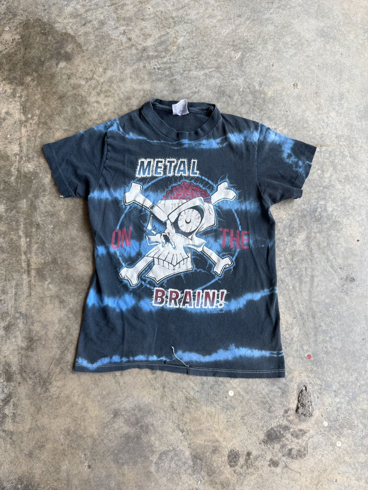 *RARE* VINTAGE 80s 1988 METAL ON THE BRAIN SKULL TIE DYE TEE