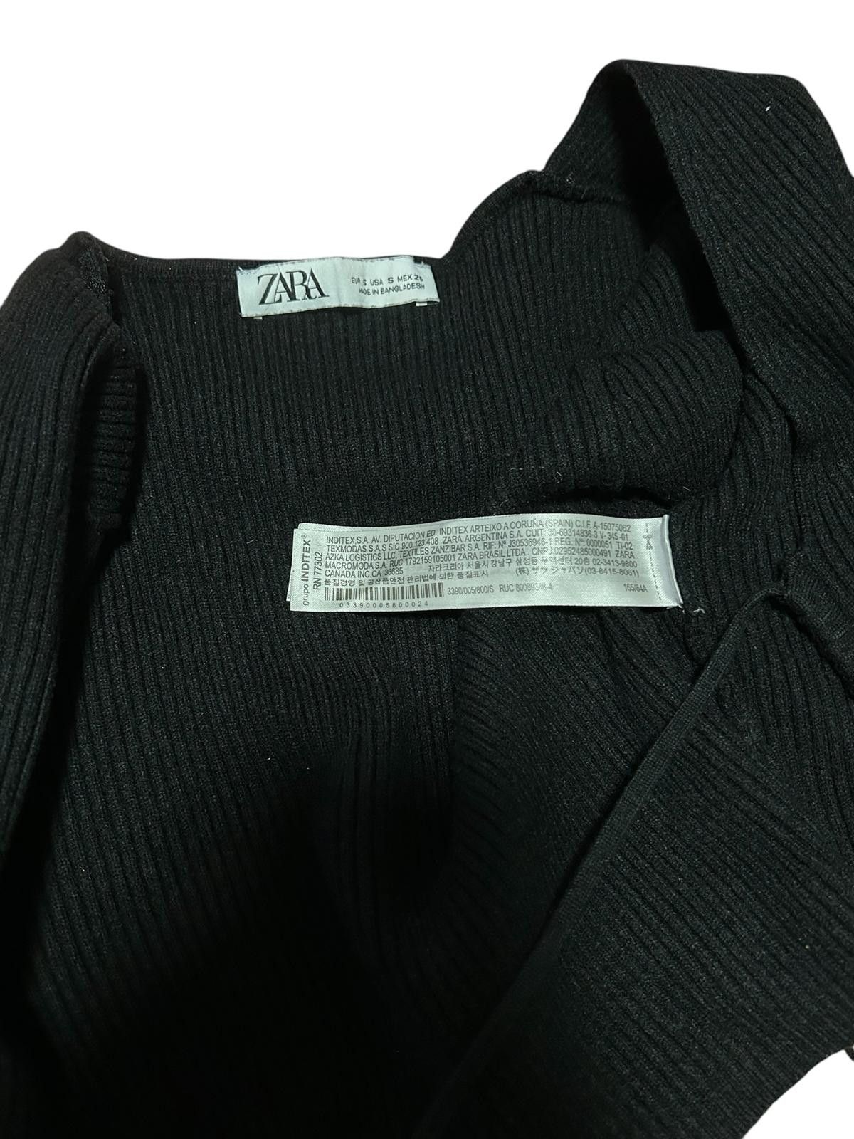 Zara Chic Black Ribbed Crop Top with Tie Detail Size S / US 4 / IT 40 - 5 Thumbnail
