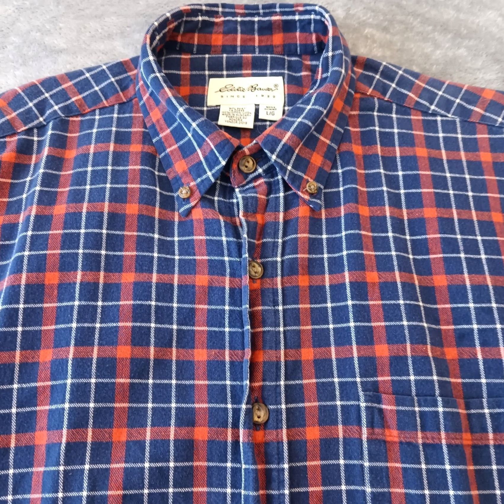 Eddie Bauer Eddie Bauer Mens Large Blue Orange Plaid Long Sleeve Button-Down Cotton Shirt Size US L / EU 52-54 / 3 - 3 Thumbnail